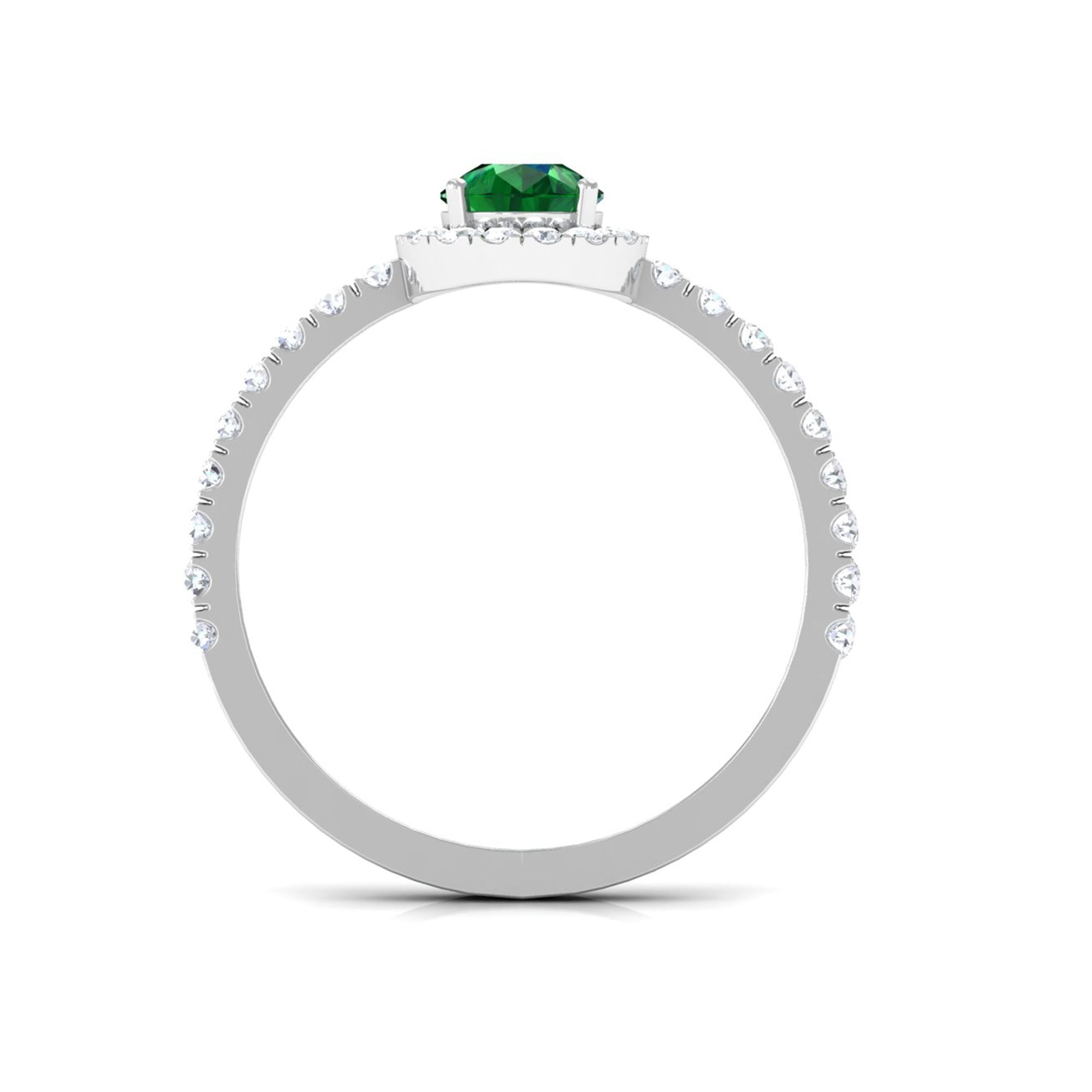 Vibrant Grown Labs-Lab Grown Emerald Teardrop Halo Engagement Ring with Accent