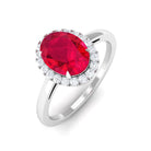 Vibrant Grown Labs-Oval Lab Grown Ruby Engagement Ring With Halo