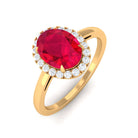 Vibrant Grown Labs-Oval Lab Grown Ruby Engagement Ring With Halo