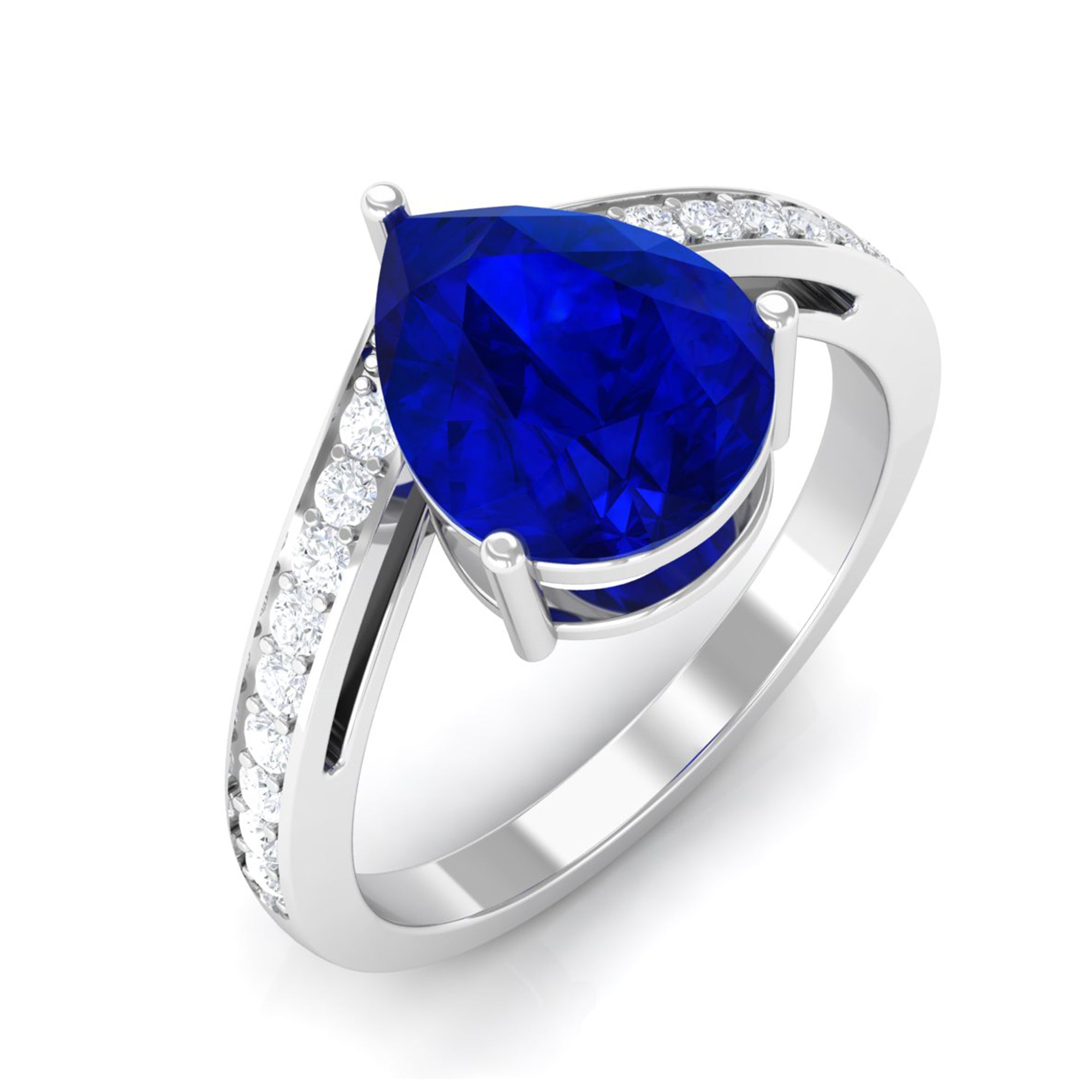 Vibrant Grown Labs-Lab Created Blue Sapphire Teardrop Solitaire Engagement Ring