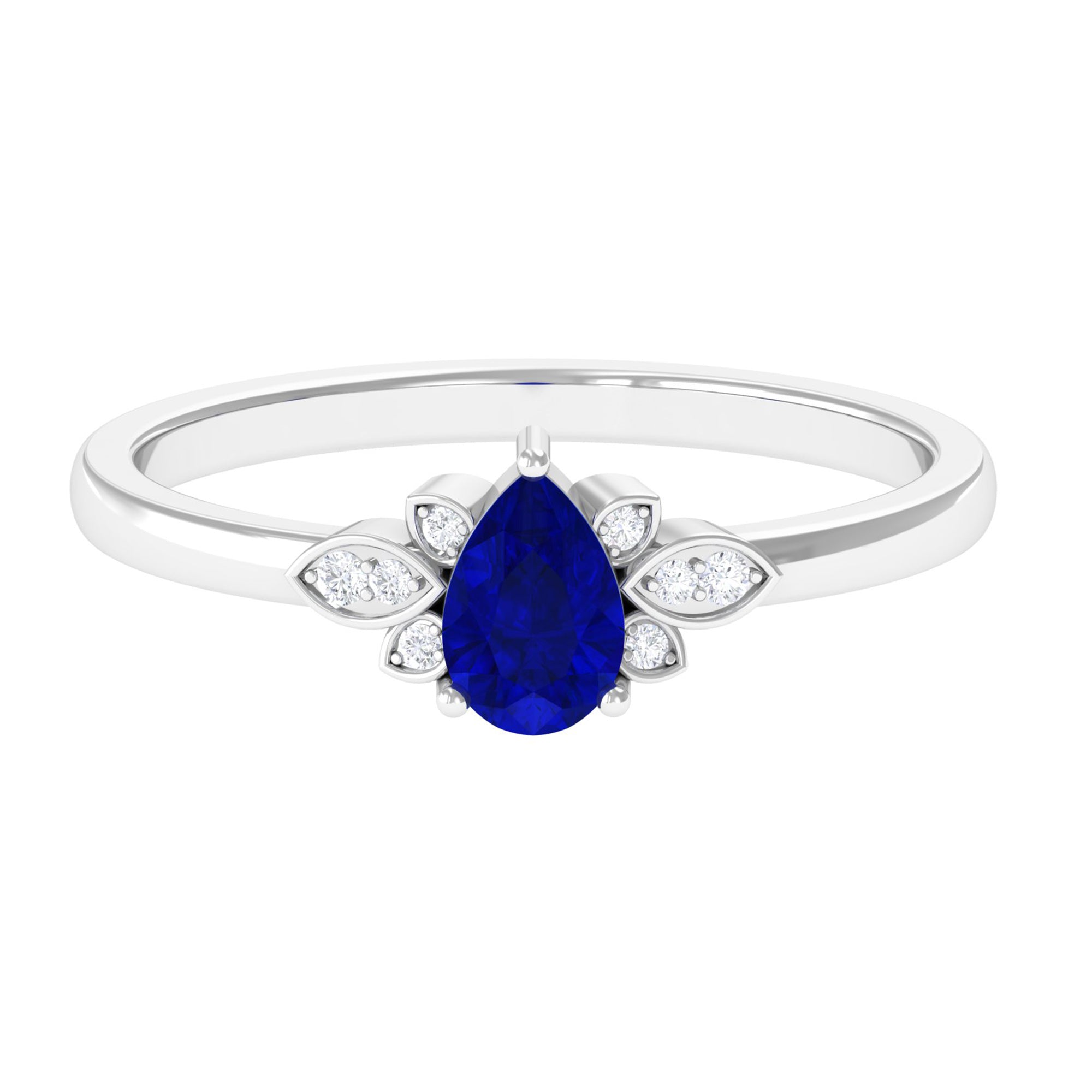 Vibrant Grown Labs-Nature Inspired Lab Grown Blue Sapphire Solitaire Engagement Ring with Accent