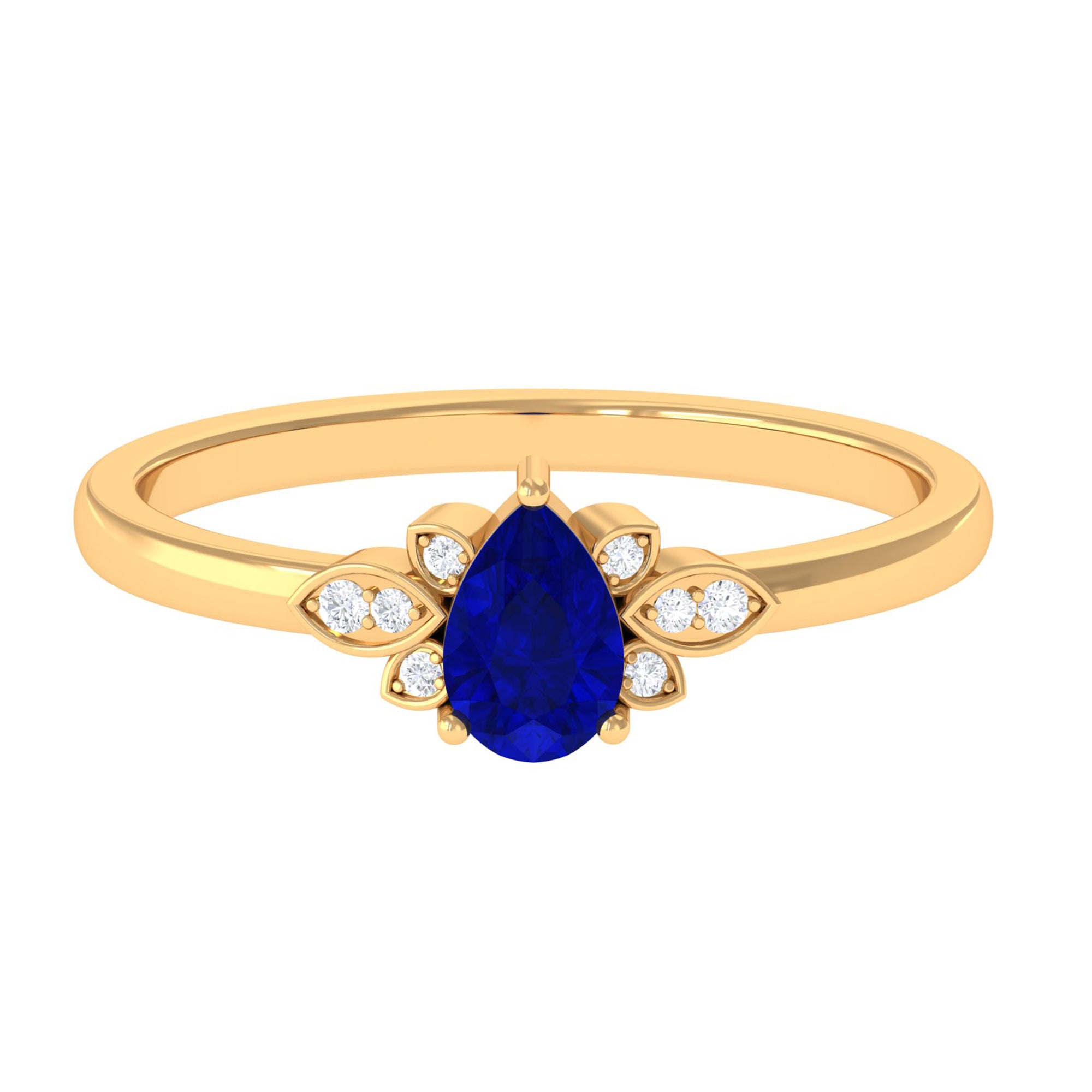 Vibrant Grown Labs-Nature Inspired Lab Grown Blue Sapphire Solitaire Engagement Ring with Accent