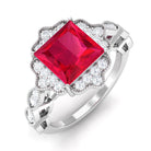 Vibrant Grown Labs-Vintage Inspired Created Ruby Engagement Ring with Diamond