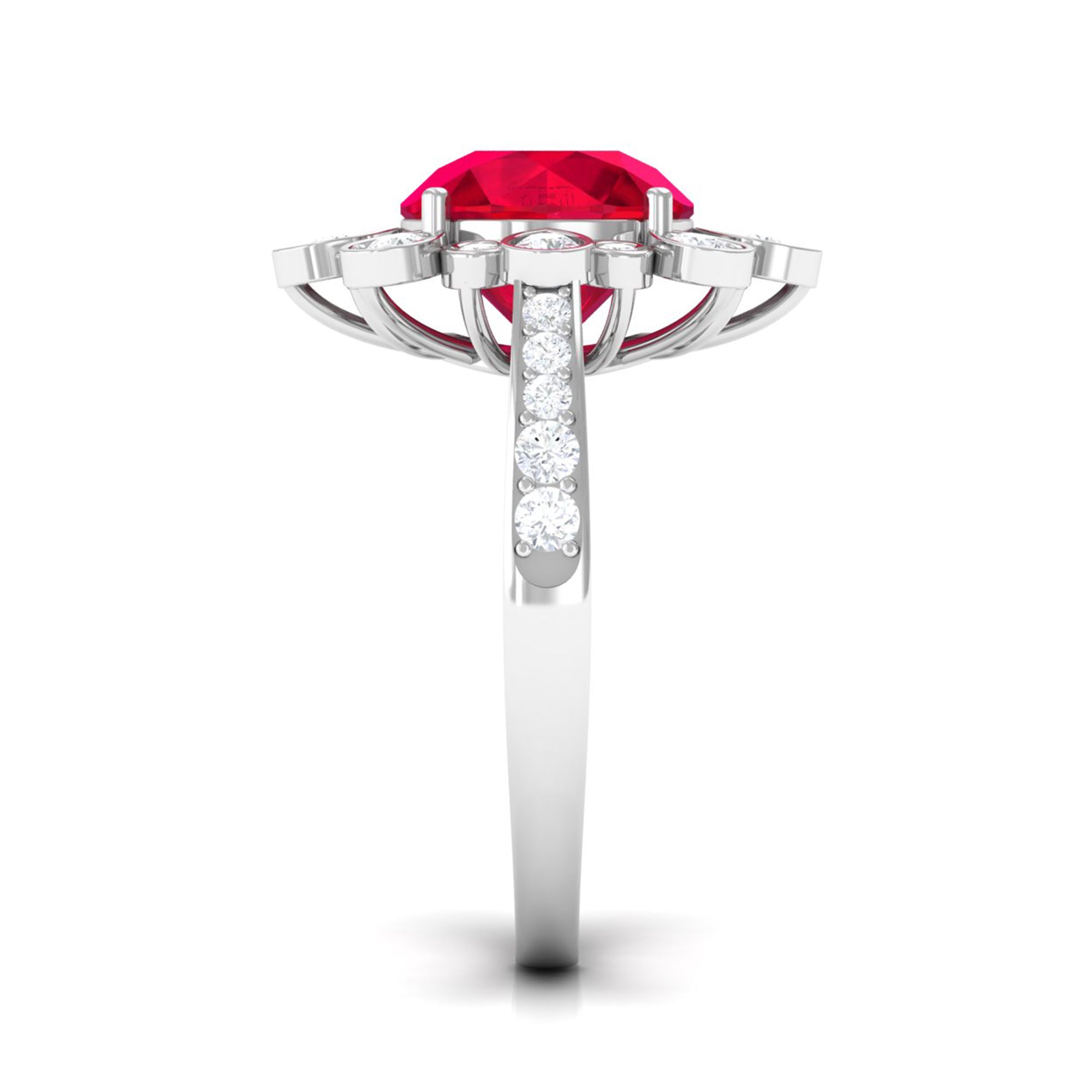 Vibrant Grown Labs-Lab Grown Ruby Vintage Engagement Ring with Lab Grown Diamond