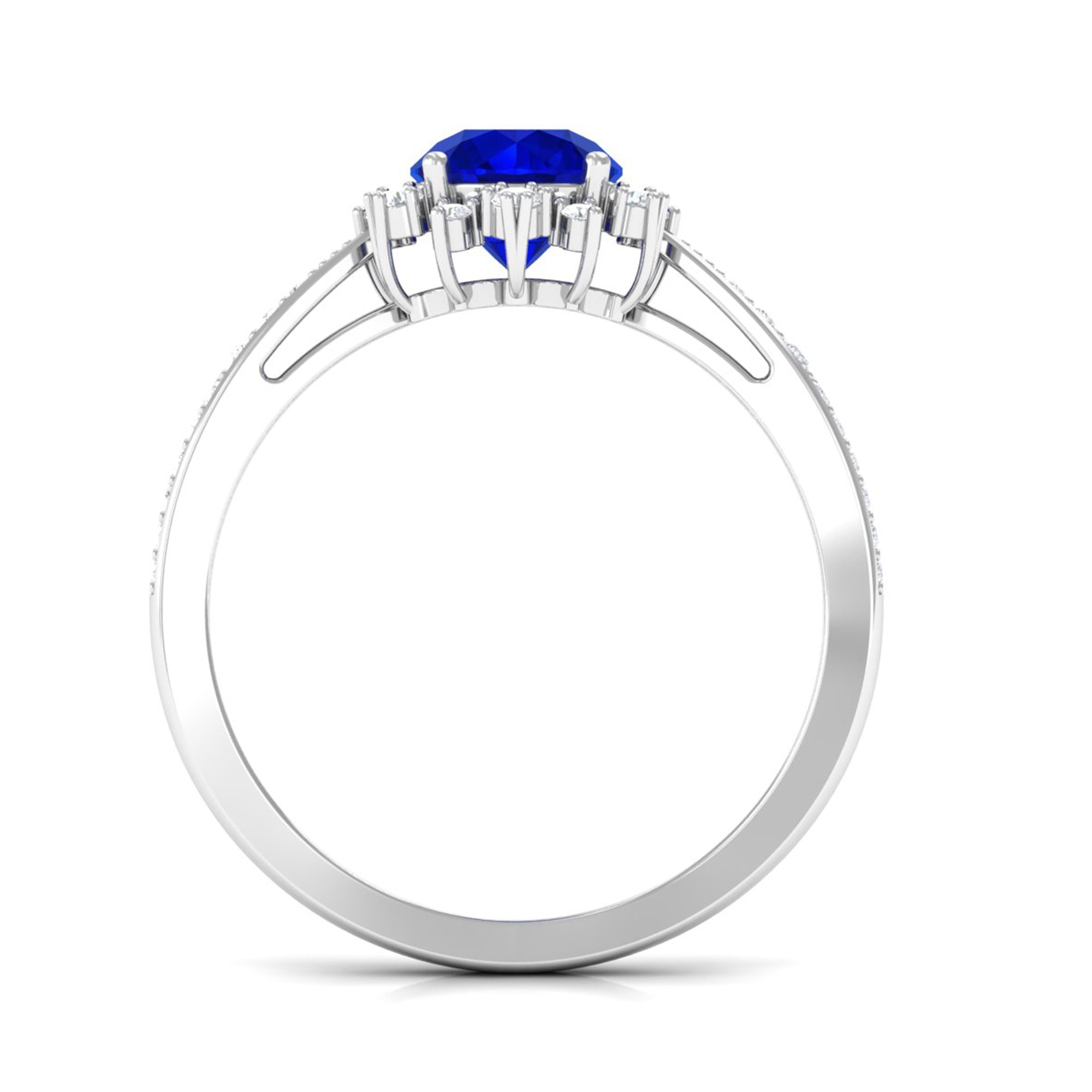 Vibrant Grown Labs-Classic Lab Grown Blue Sapphire Engagement Ring with Accent