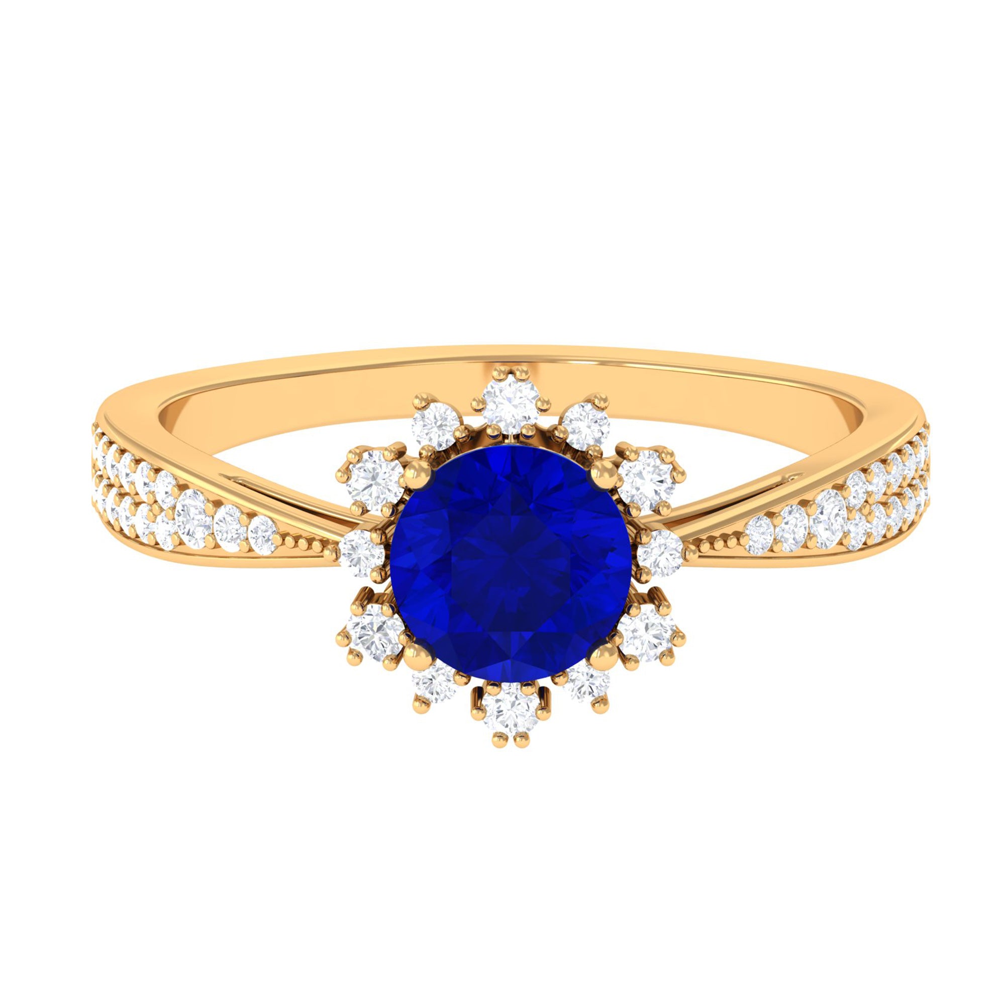 Vibrant Grown Labs-Classic Lab Grown Blue Sapphire Engagement Ring with Accent