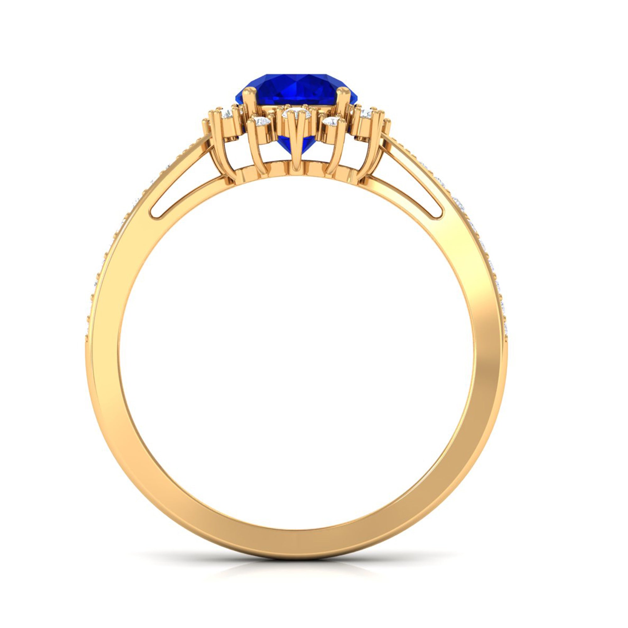 Vibrant Grown Labs-Classic Lab Grown Blue Sapphire Engagement Ring with Accent