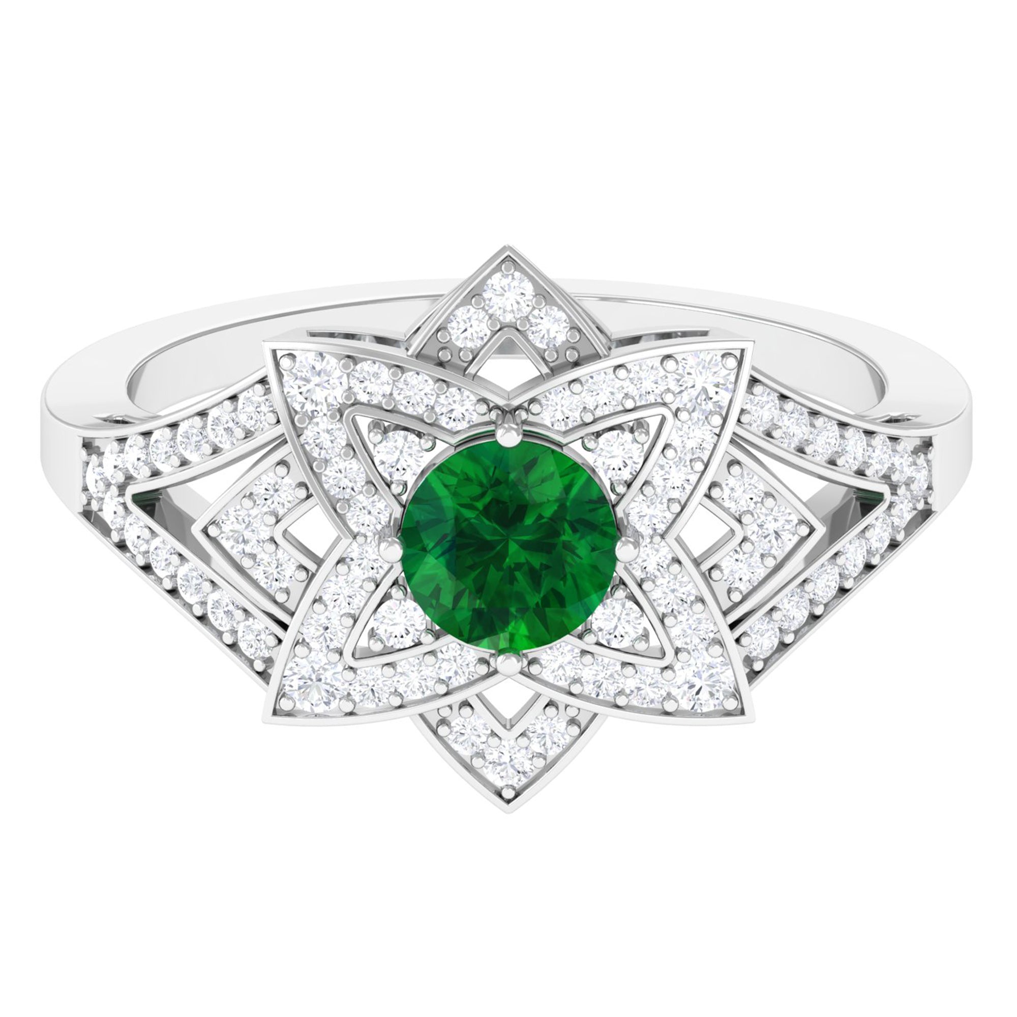 Vibrant Grown Labs-Nature Inspired Lab Grown Emerald Statement Engagement Ring