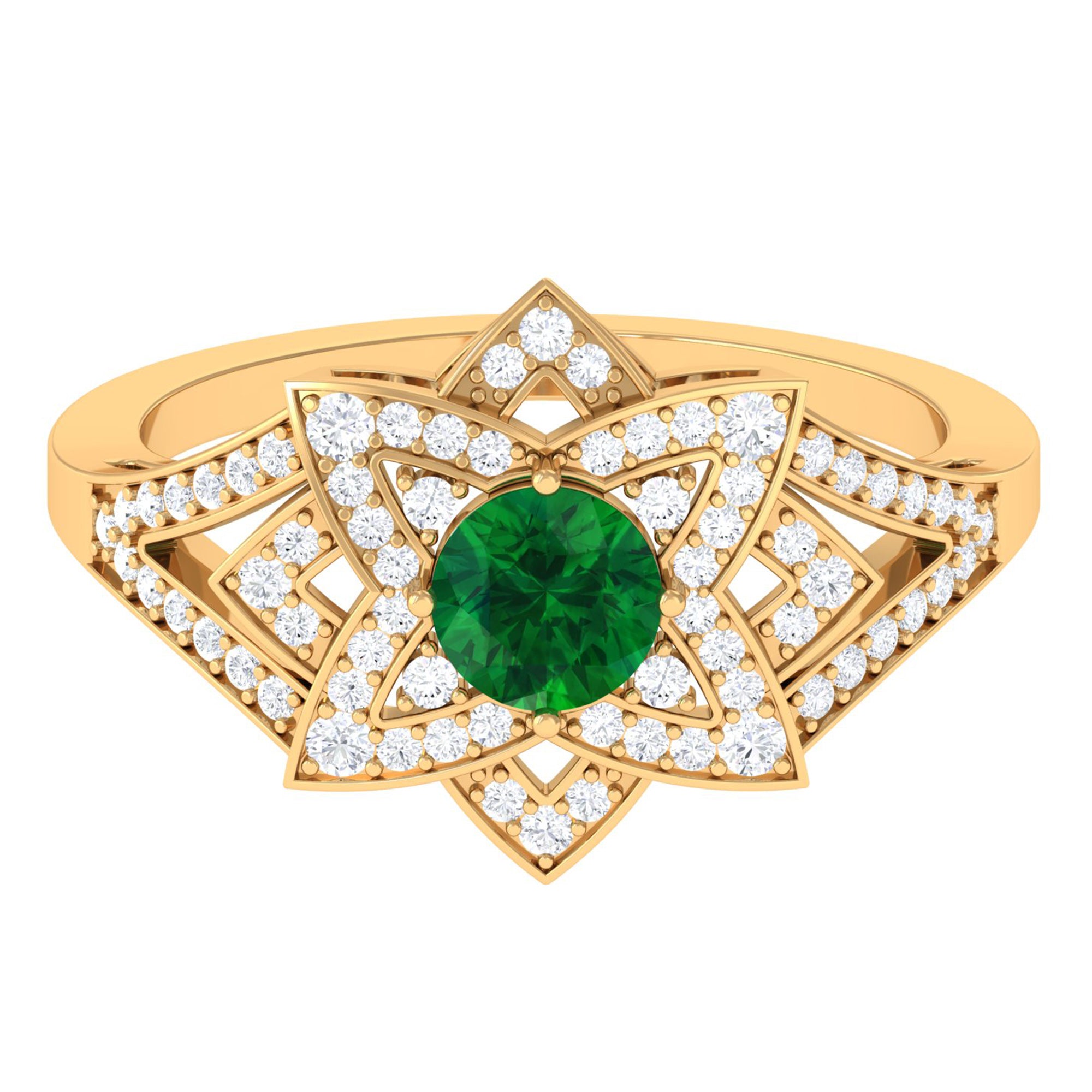 Vibrant Grown Labs-Nature Inspired Lab Grown Emerald Statement Engagement Ring