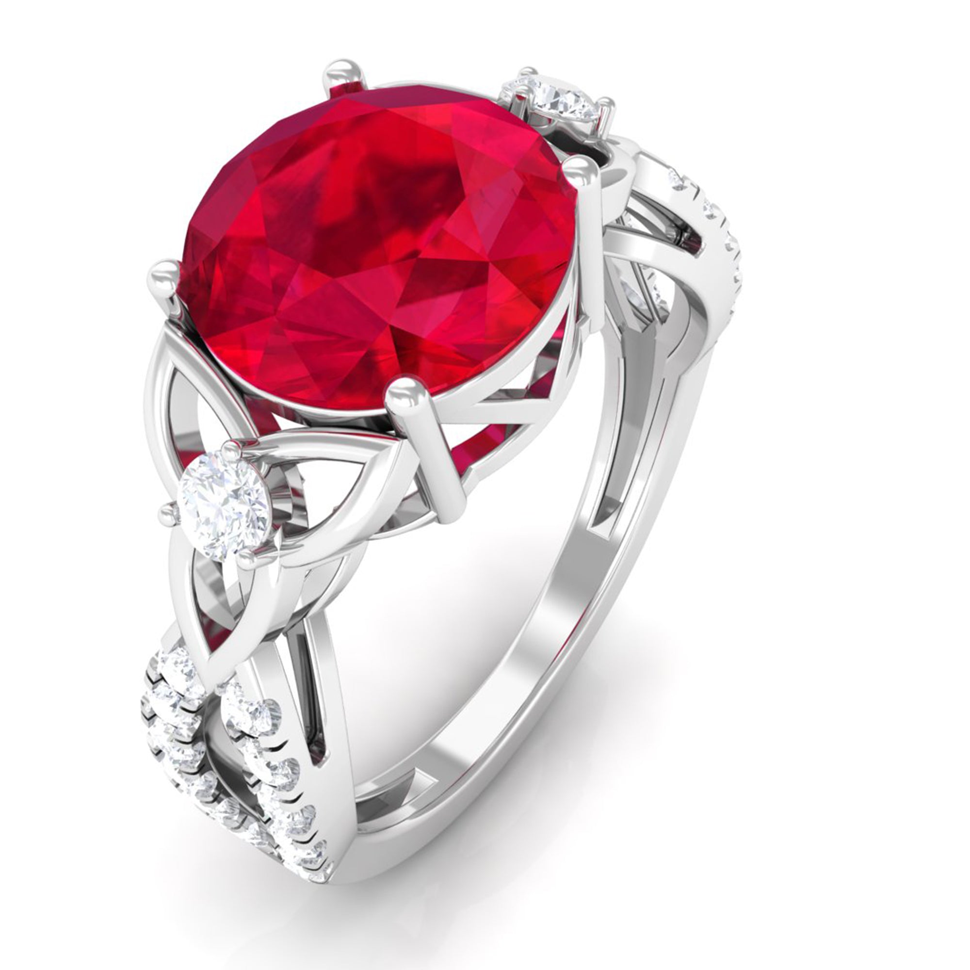 Vibrant Grown Labs-Round Lab Grown Ruby Solitaire Engagement Ring