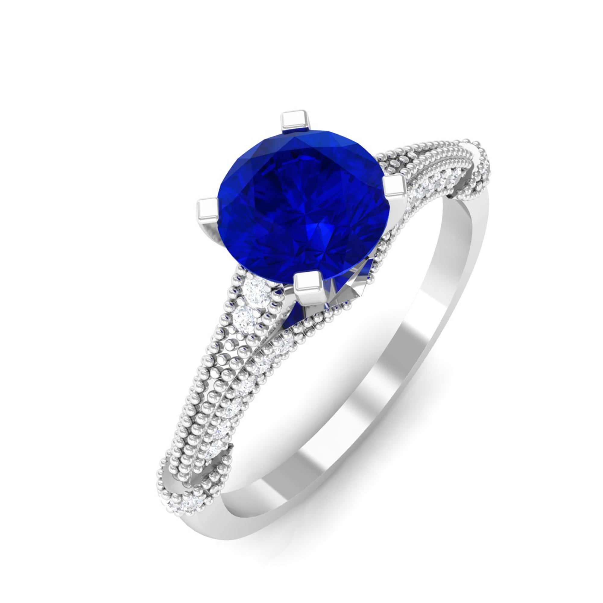 Vibrant Grown Labs-Lab Grown Blue Sapphire Solitaire Engagement Ring with Accent