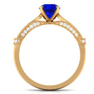 Vibrant Grown Labs-Lab Grown Blue Sapphire Solitaire Engagement Ring with Accent