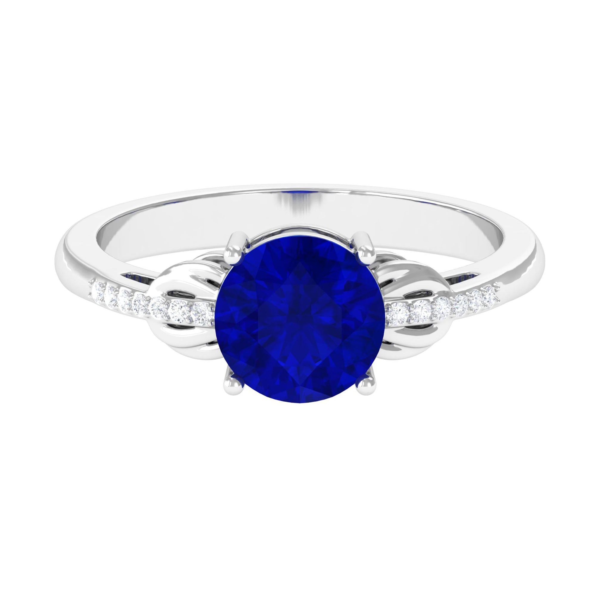 Vibrant Grown Labs-Round Created Blue Sapphire Solitaire Ring for Engagement