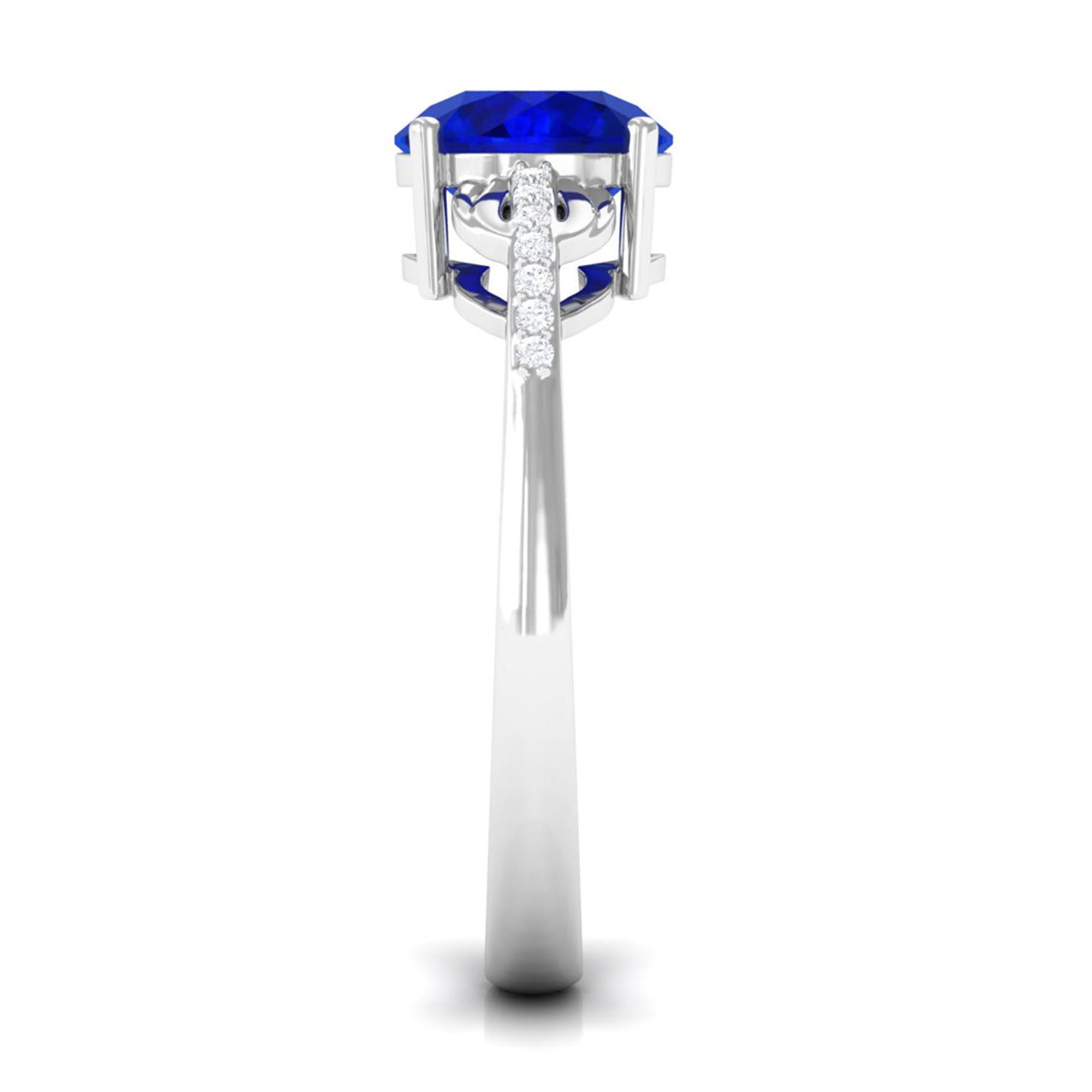 Vibrant Grown Labs-Round Created Blue Sapphire Solitaire Ring for Engagement