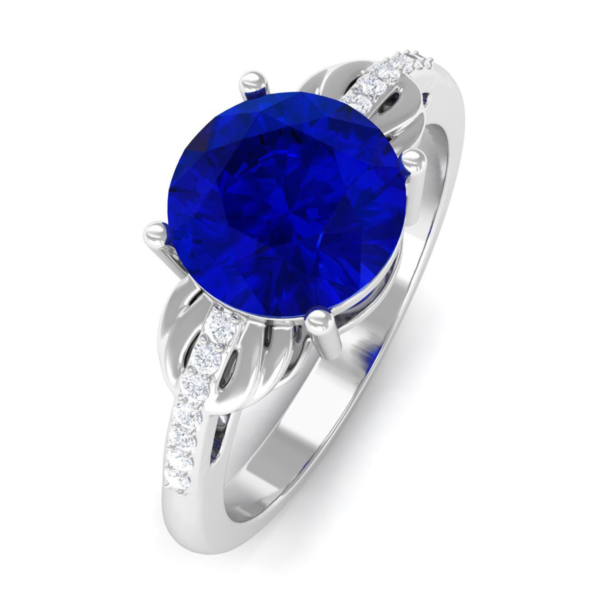 Vibrant Grown Labs-Round Created Blue Sapphire Solitaire Ring for Engagement