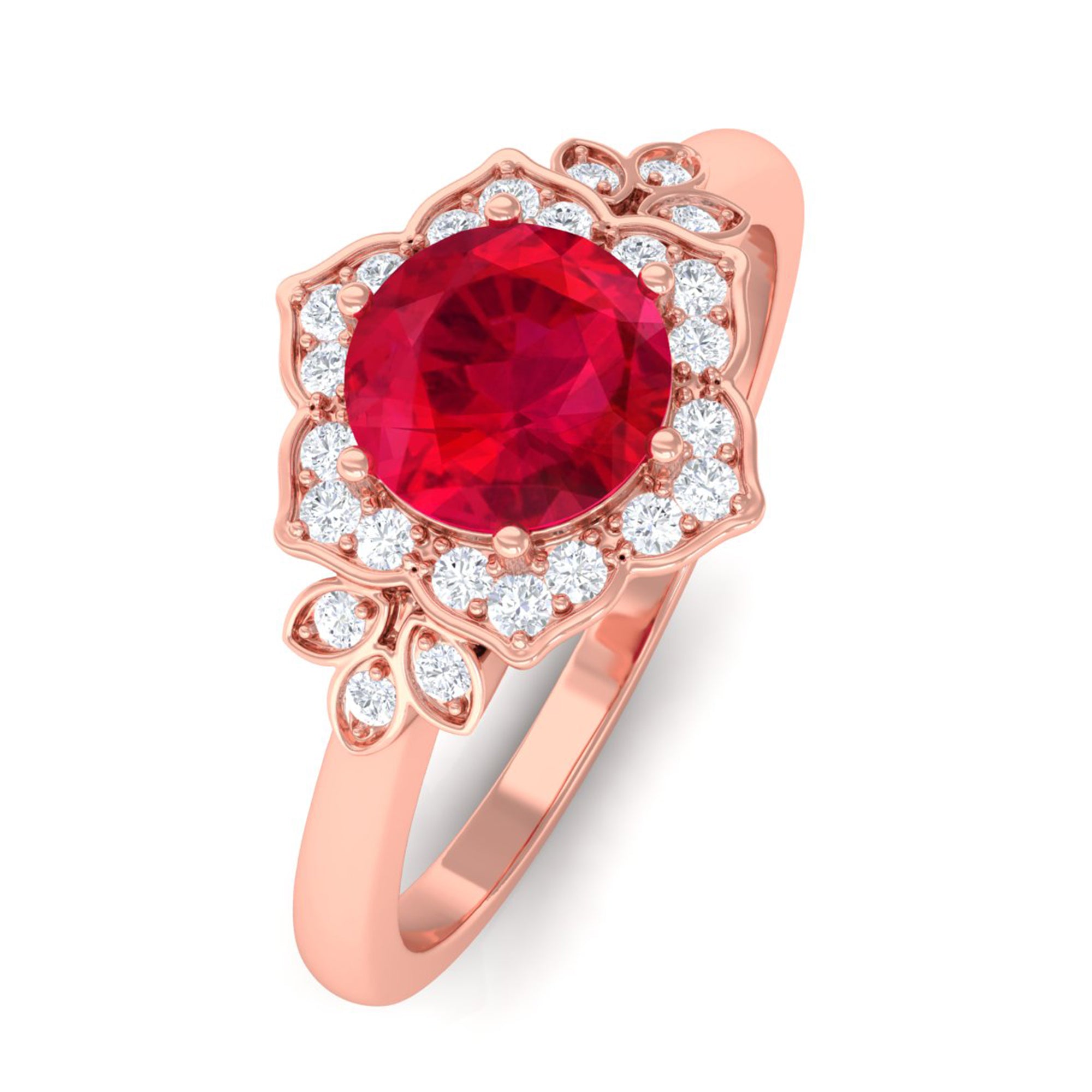 Vibrant Grown Labs-Nature Inspired Lab Created Ruby Engagement Ring with Accent