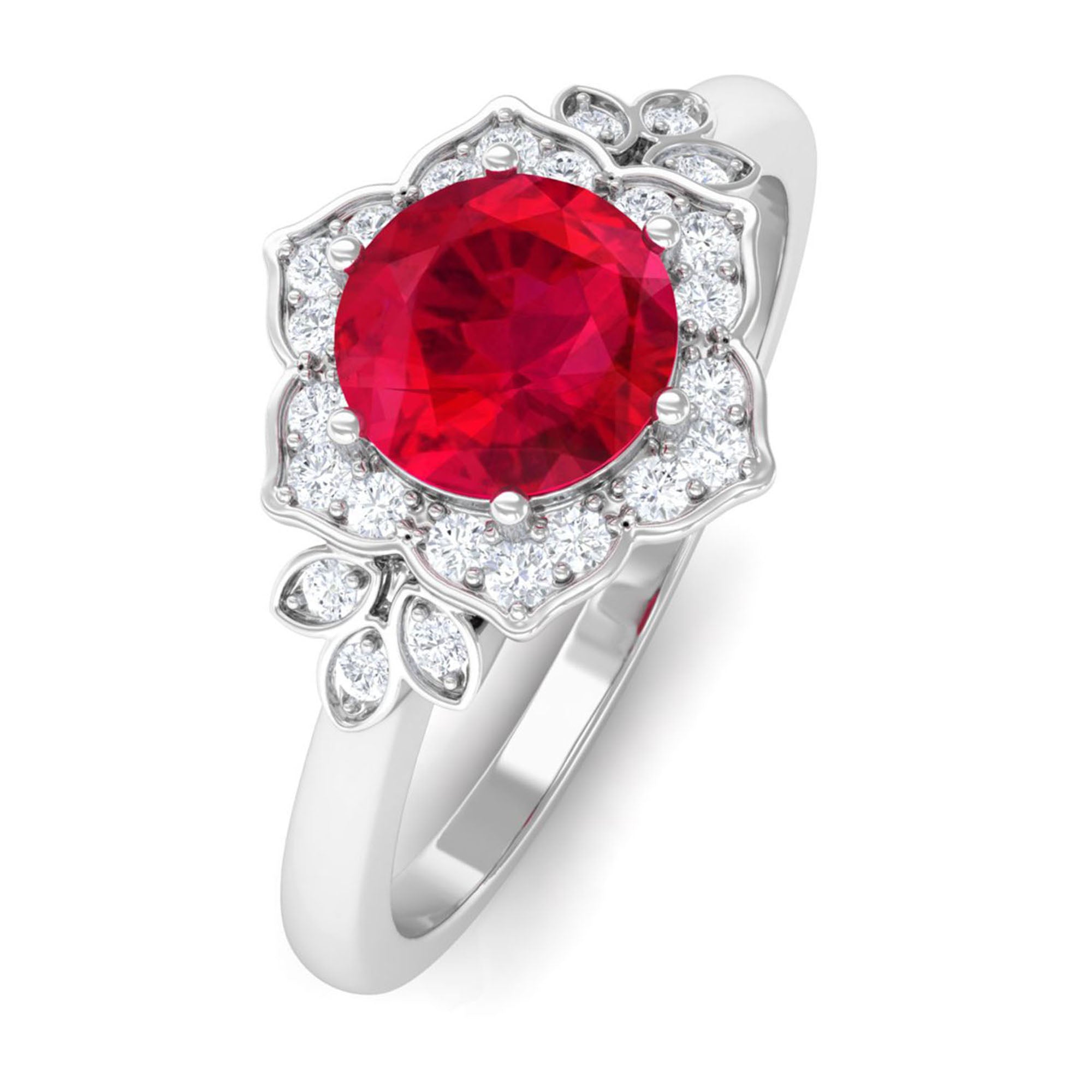 Vibrant Grown Labs-Nature Inspired Lab Created Ruby Engagement Ring with Accent