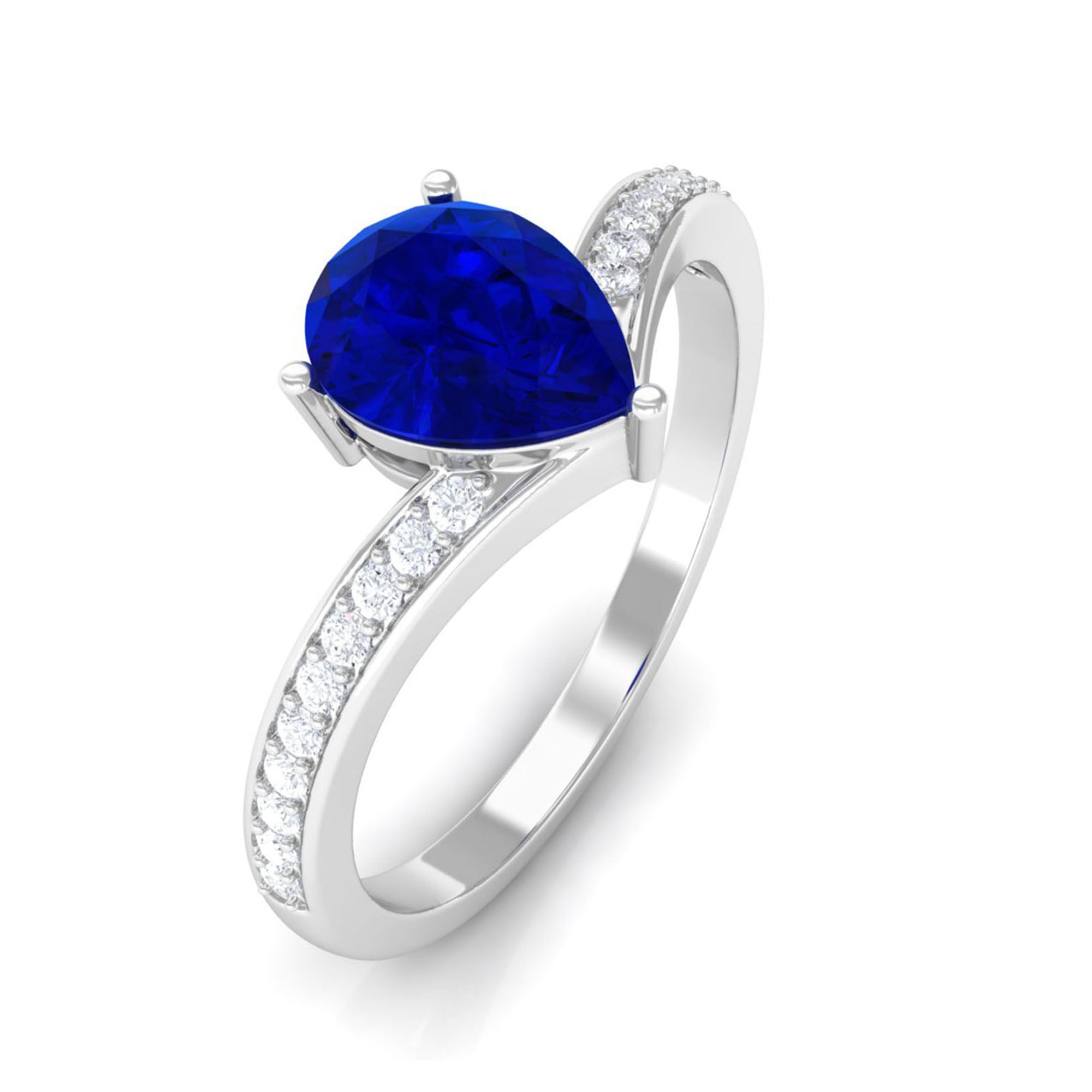 Vibrant Grown Labs-Lab Created Blue Sapphire Teardrop Solitaire Engagement Ring