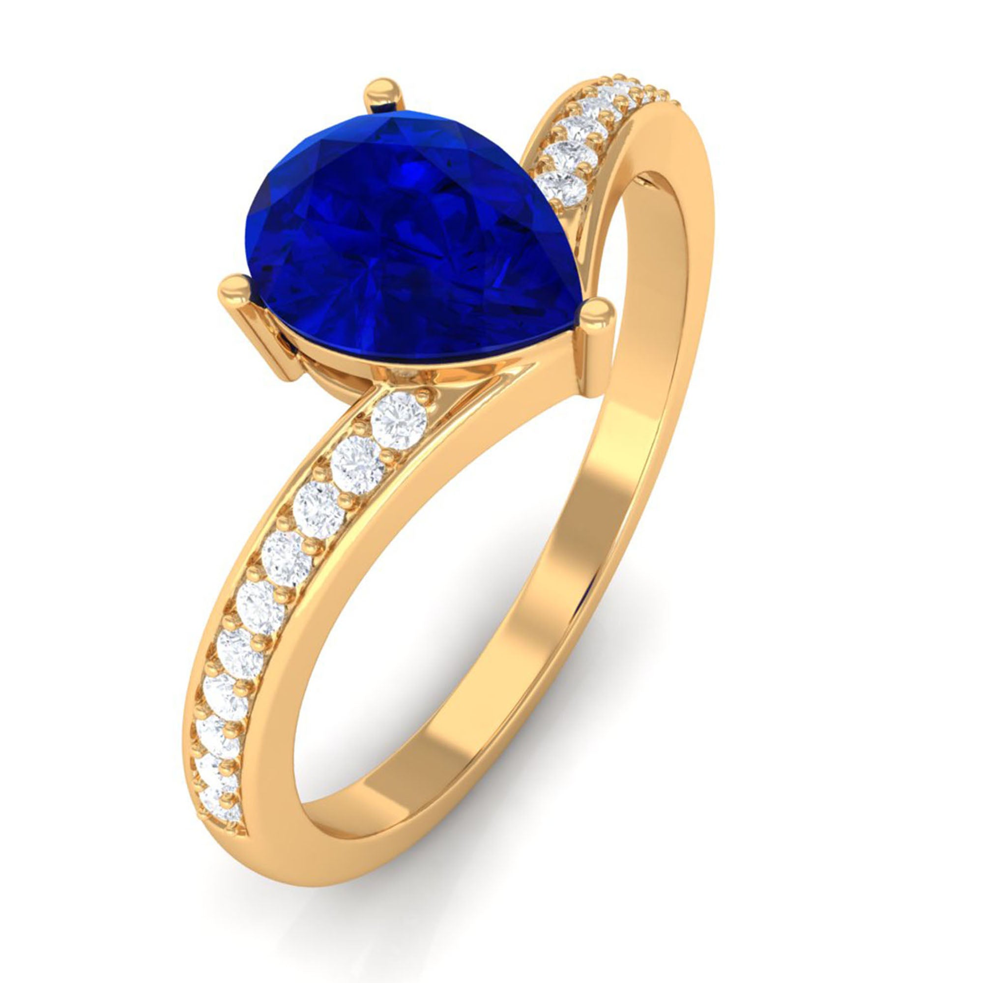 Vibrant Grown Labs-Lab Created Blue Sapphire Teardrop Solitaire Engagement Ring