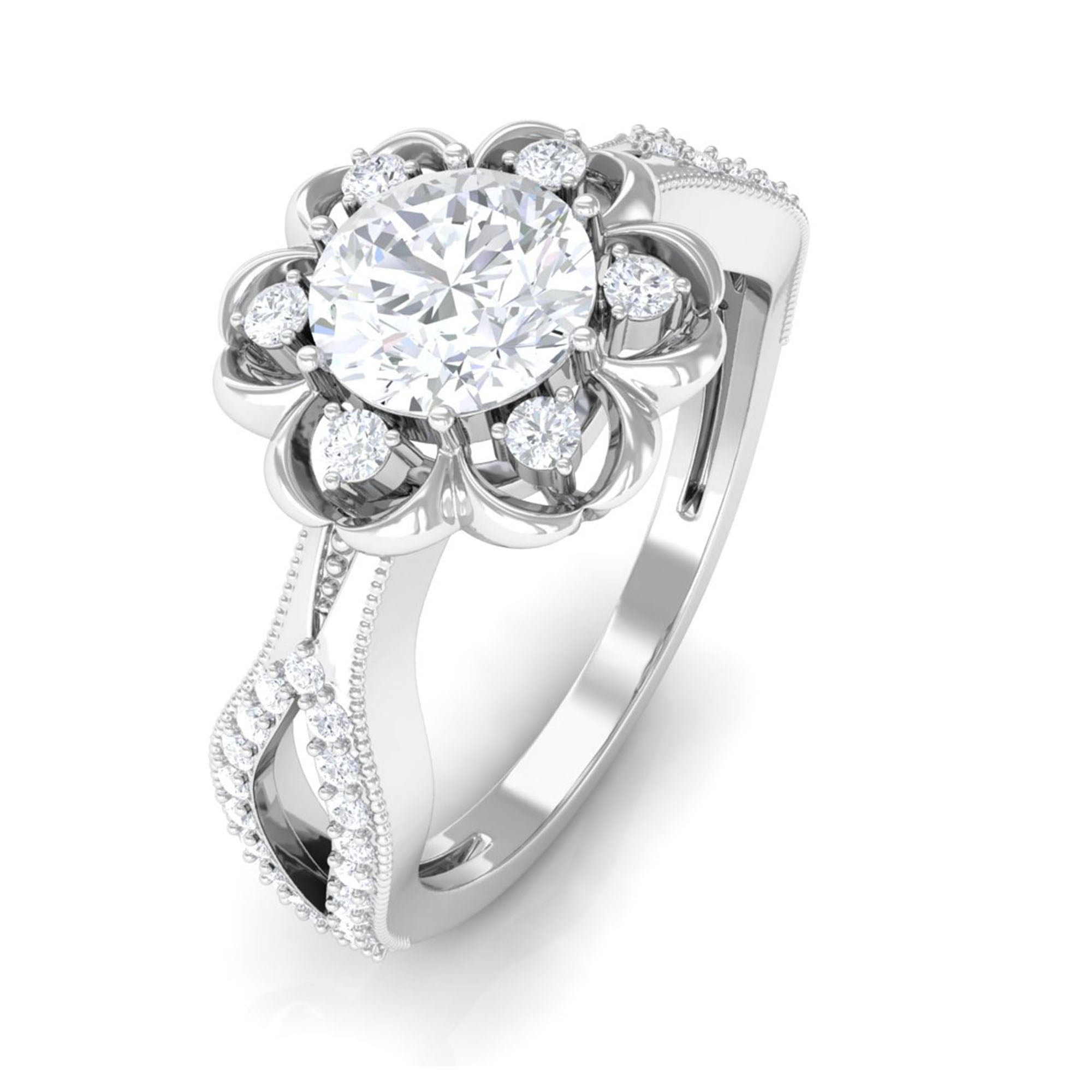 Nature Inspired Lab Grown Diamond Engagement Ring Lab Grown Diamond - ( EF-VS ) - Color and Clarity - Vibrant Grown Labs