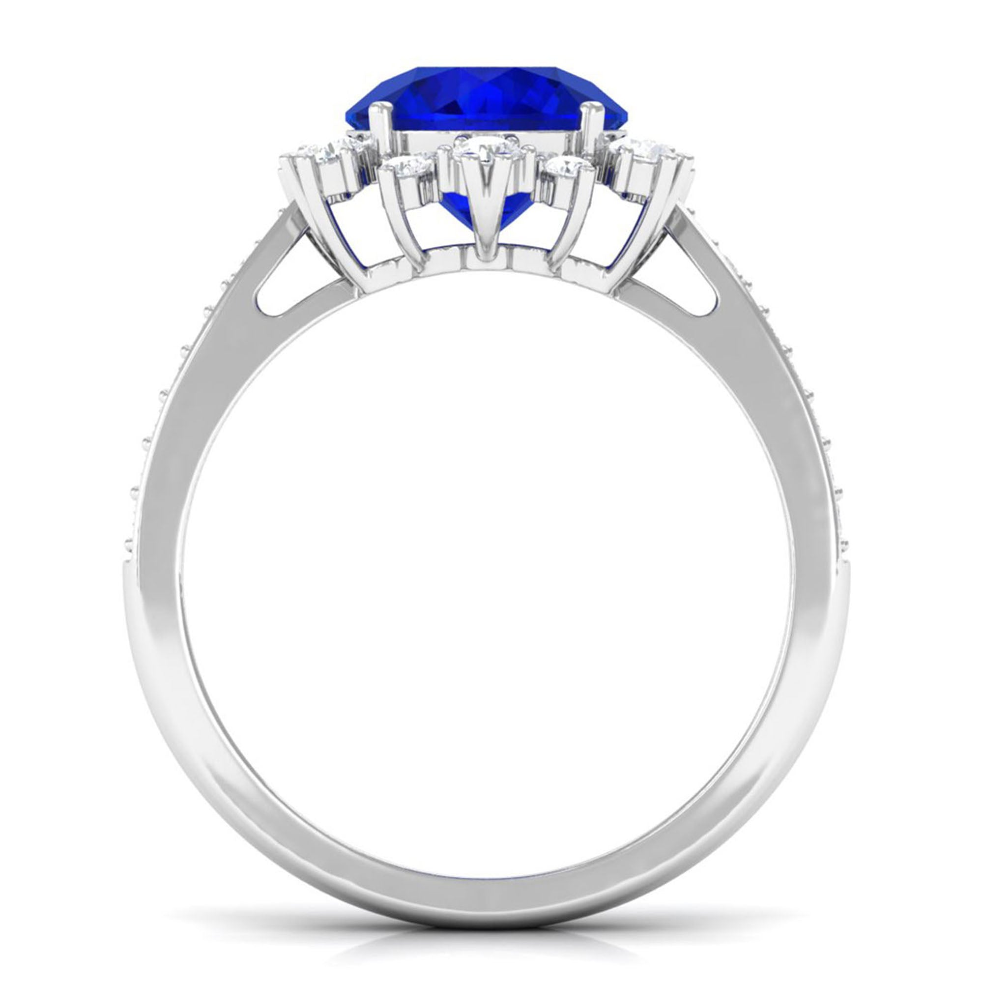 Vibrant Grown Labs-Classic Lab Grown Blue Sapphire Engagement Ring with Accent