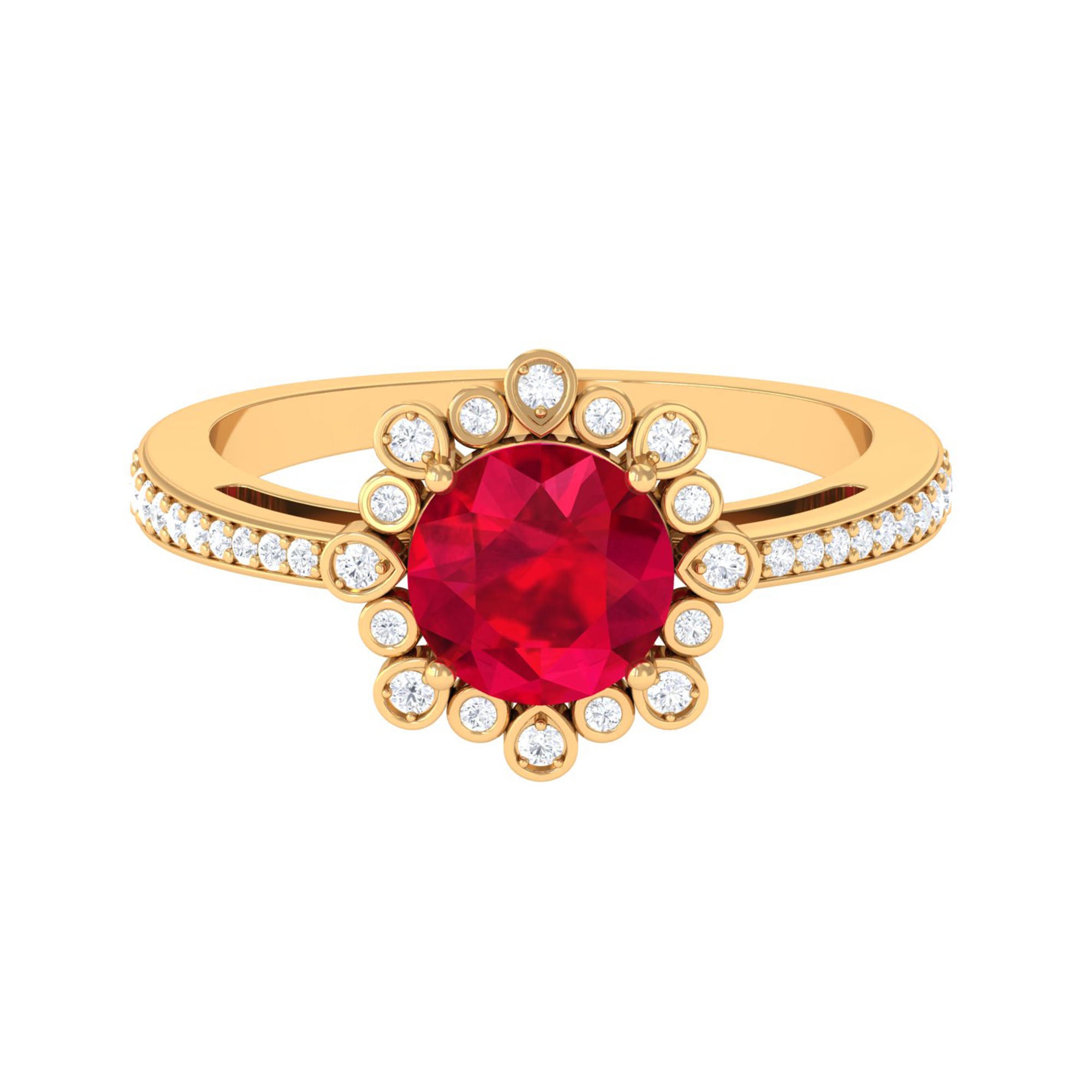 Vibrant Grown Labs-Lab Grown Ruby Vintage Engagement Ring with Lab Grown Diamond