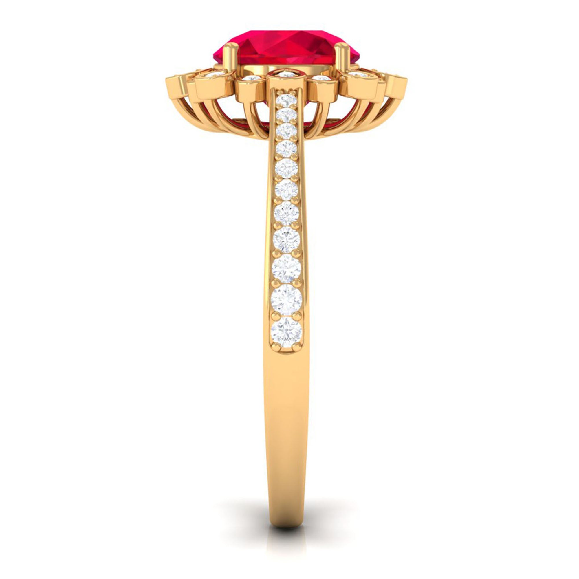 Vibrant Grown Labs-Lab Grown Ruby Vintage Engagement Ring with Lab Grown Diamond