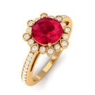 Vibrant Grown Labs-Lab Grown Ruby Vintage Engagement Ring with Lab Grown Diamond