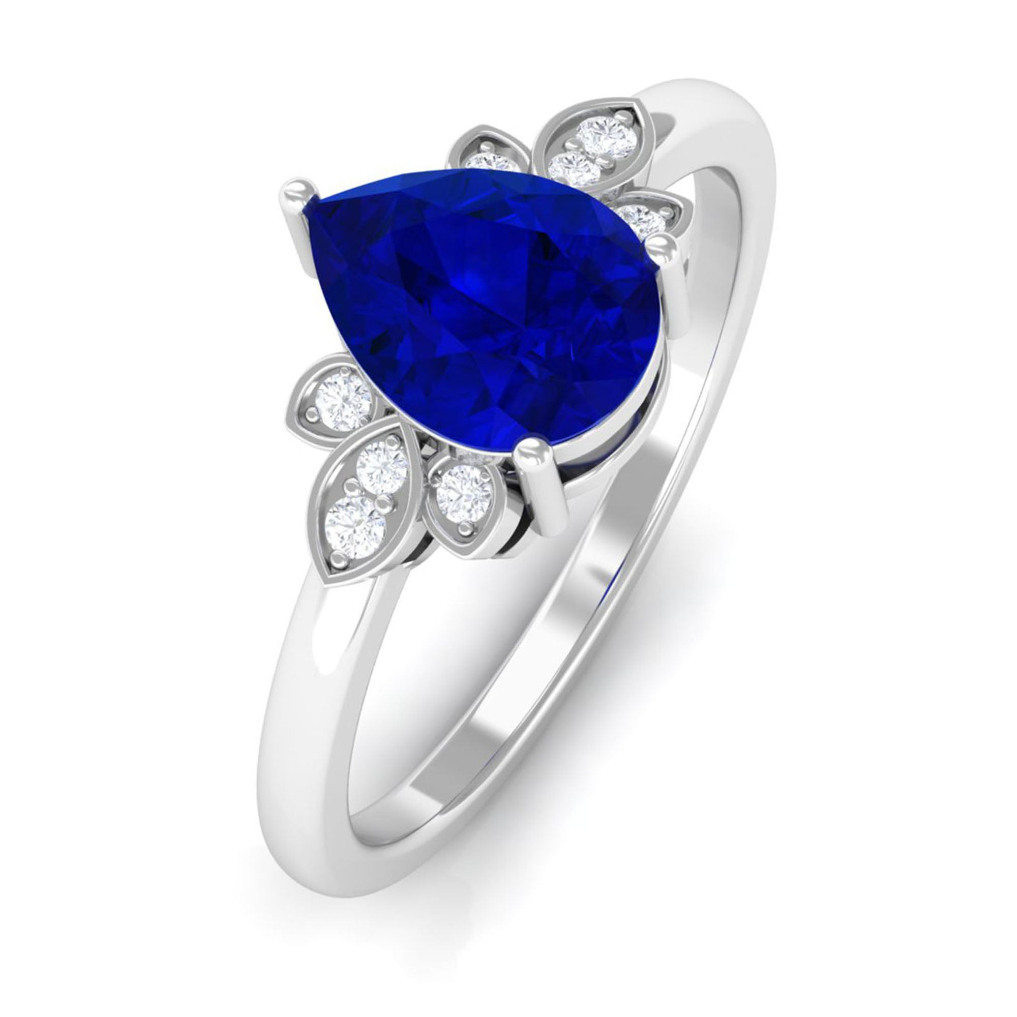 Vibrant Grown Labs-Nature Inspired Lab Grown Blue Sapphire Solitaire Engagement Ring with Accent