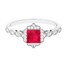 Vibrant Grown Labs-Vintage Inspired Created Ruby Engagement Ring with Diamond