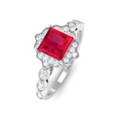 Vibrant Grown Labs-Vintage Inspired Created Ruby Engagement Ring with Diamond