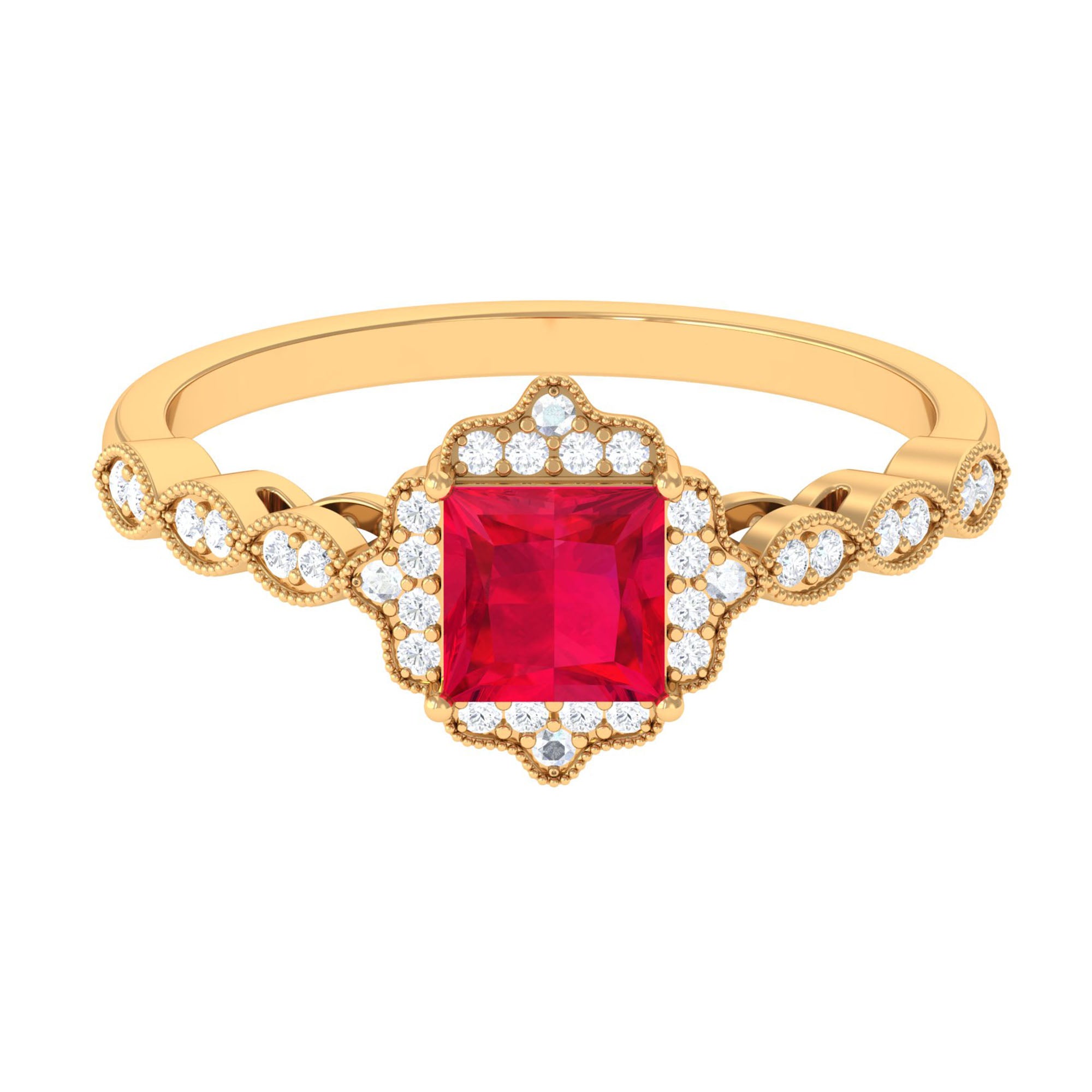 Vibrant Grown Labs-Vintage Inspired Created Ruby Engagement Ring with Diamond