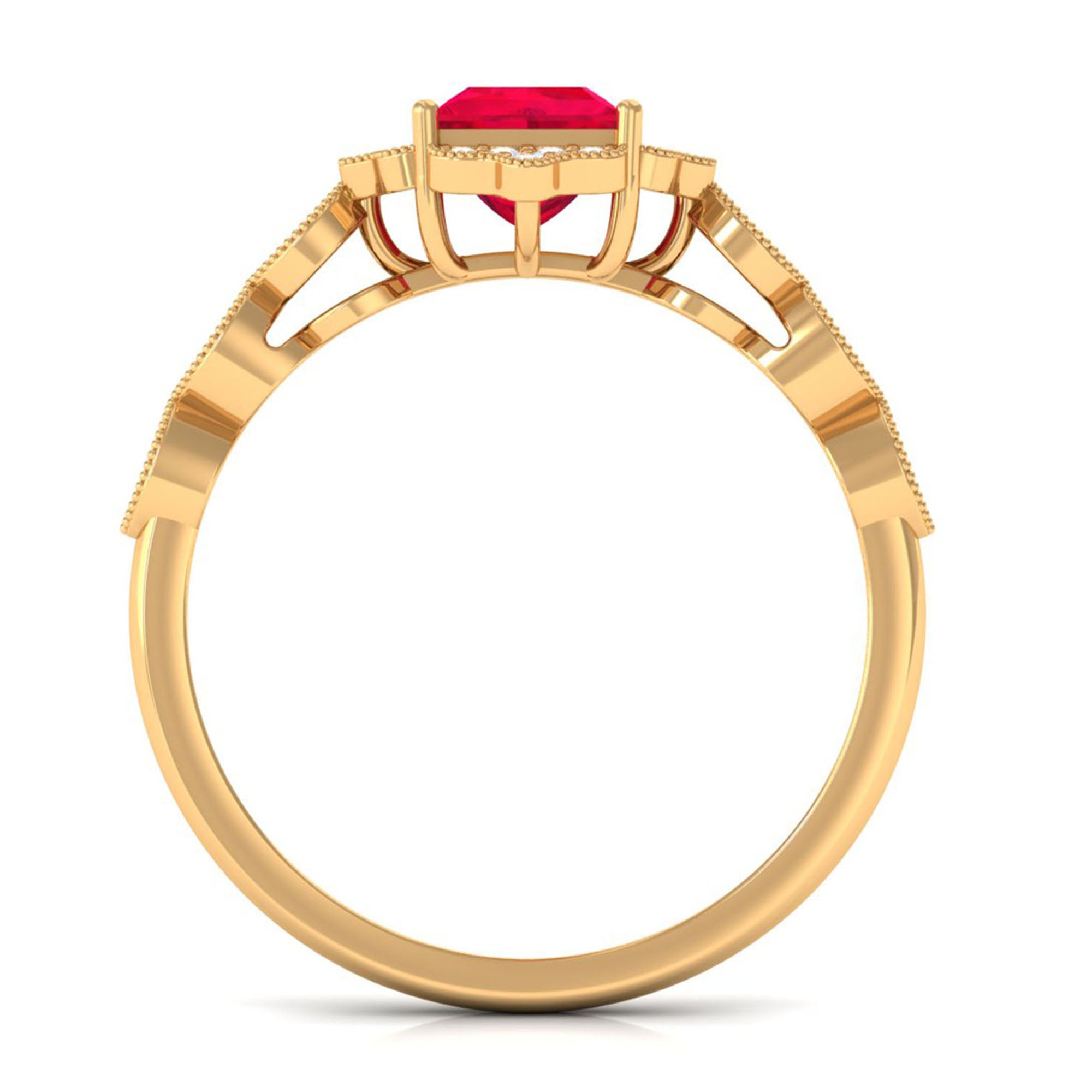 Vibrant Grown Labs-Vintage Inspired Created Ruby Engagement Ring with Diamond