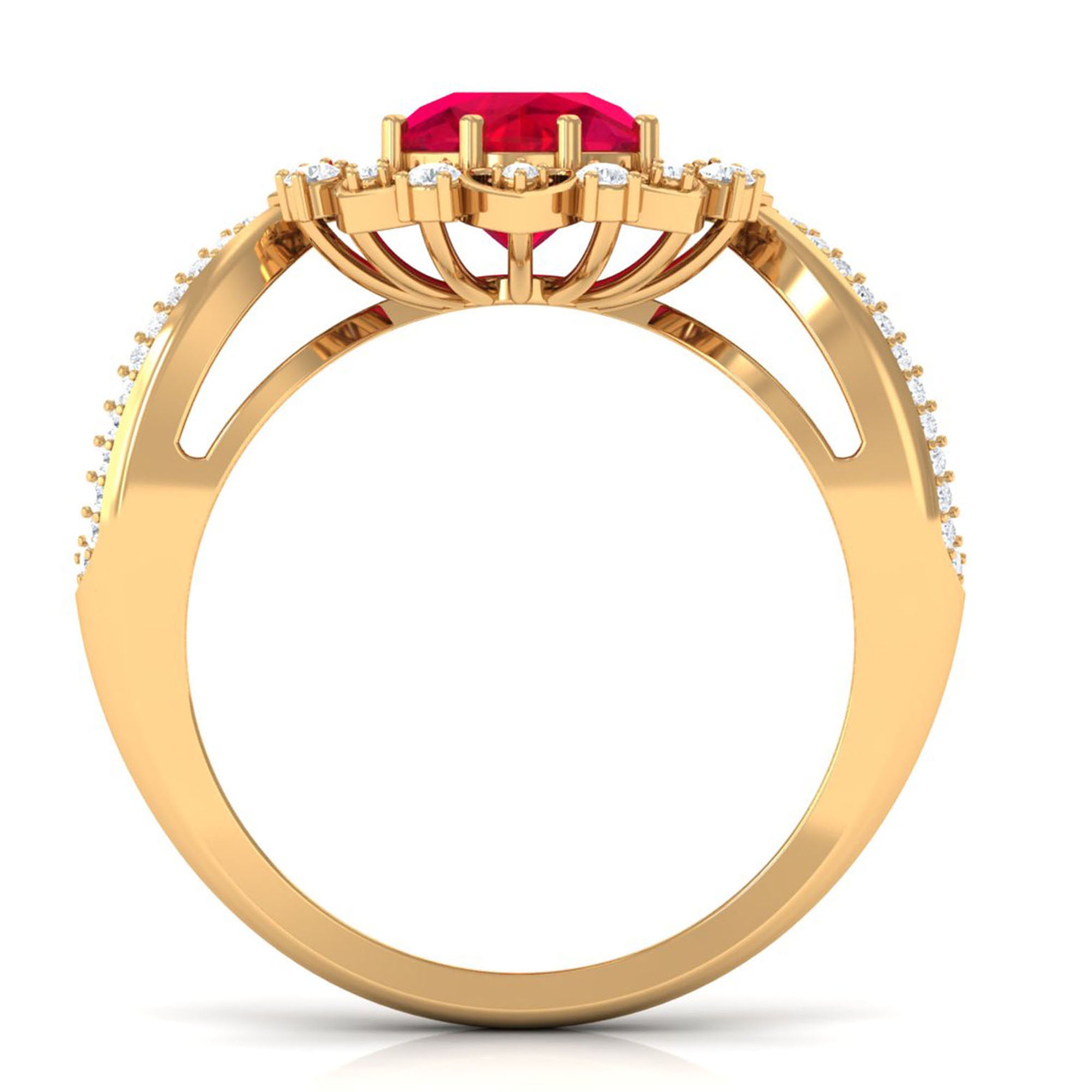 Lab Created Ruby Statement Engagement Ring with Accent Lab Created Ruby - ( AAAA ) - Quality - Vibrant Grown Labs