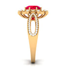 Lab Created Ruby Statement Engagement Ring with Accent Lab Created Ruby - ( AAAA ) - Quality - Vibrant Grown Labs