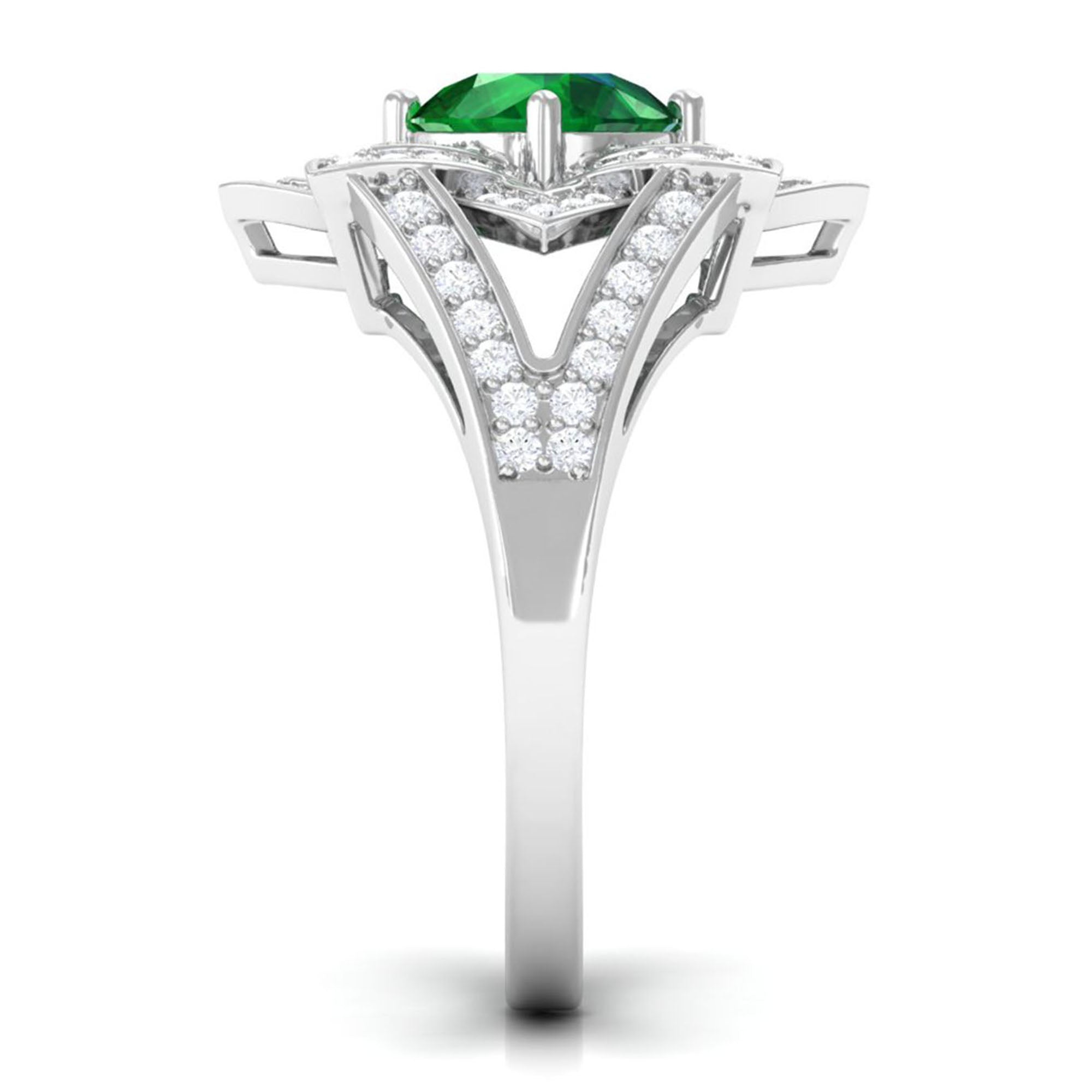 Vibrant Grown Labs-Nature Inspired Lab Grown Emerald Statement Engagement Ring