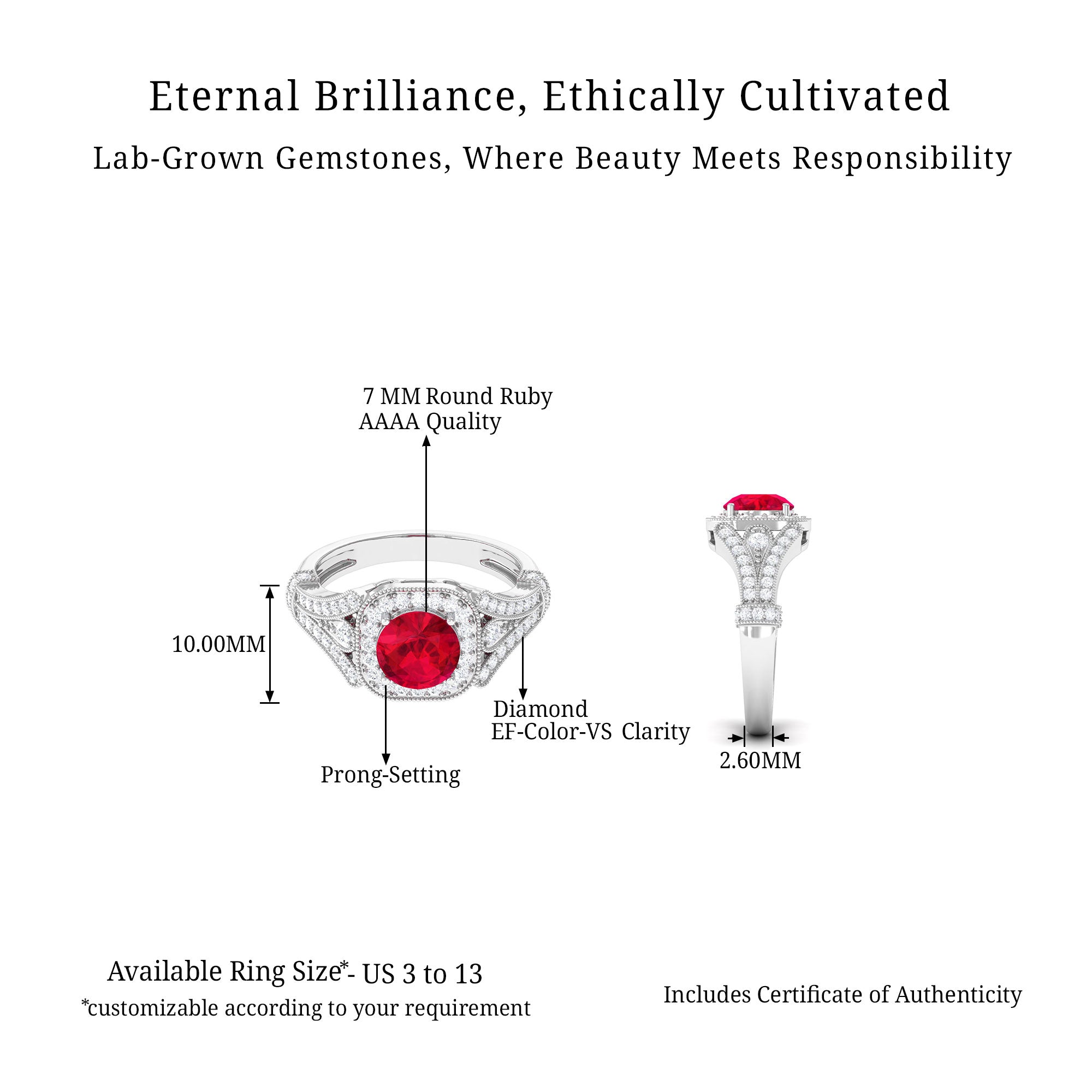 Vibrant Grown Labs-Classic Lab Grown Ruby Engagement Ring