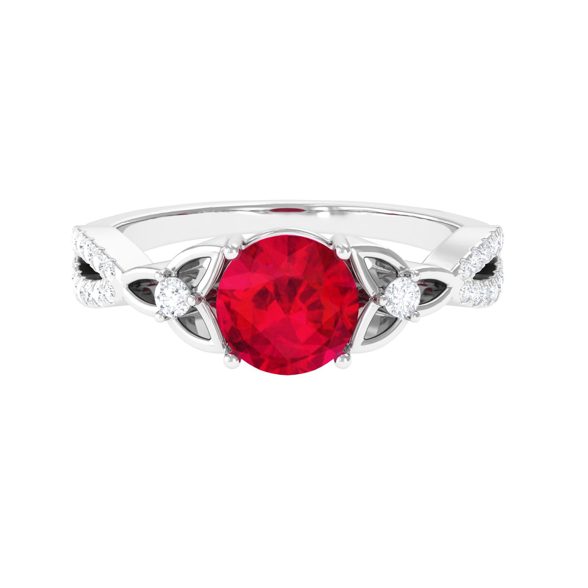 Vibrant Grown Labs-Round Lab Grown Ruby Solitaire Engagement Ring