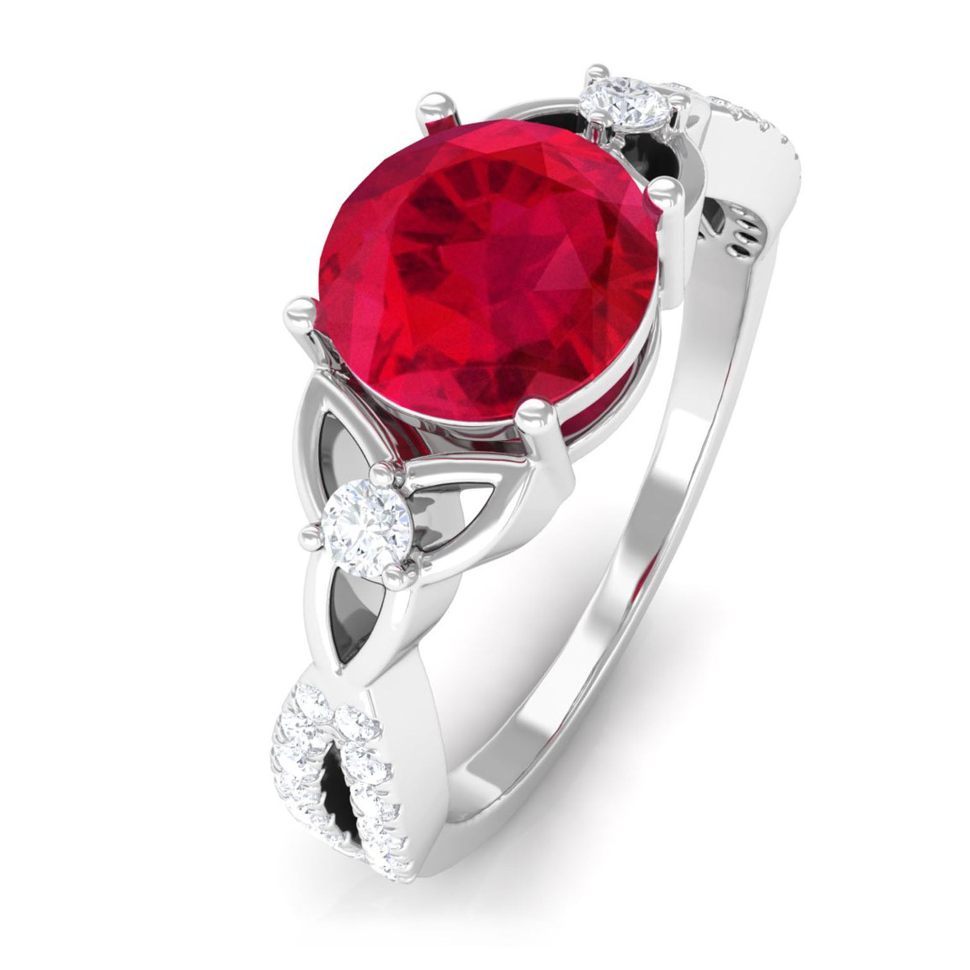 Vibrant Grown Labs-Round Lab Grown Ruby Solitaire Engagement Ring