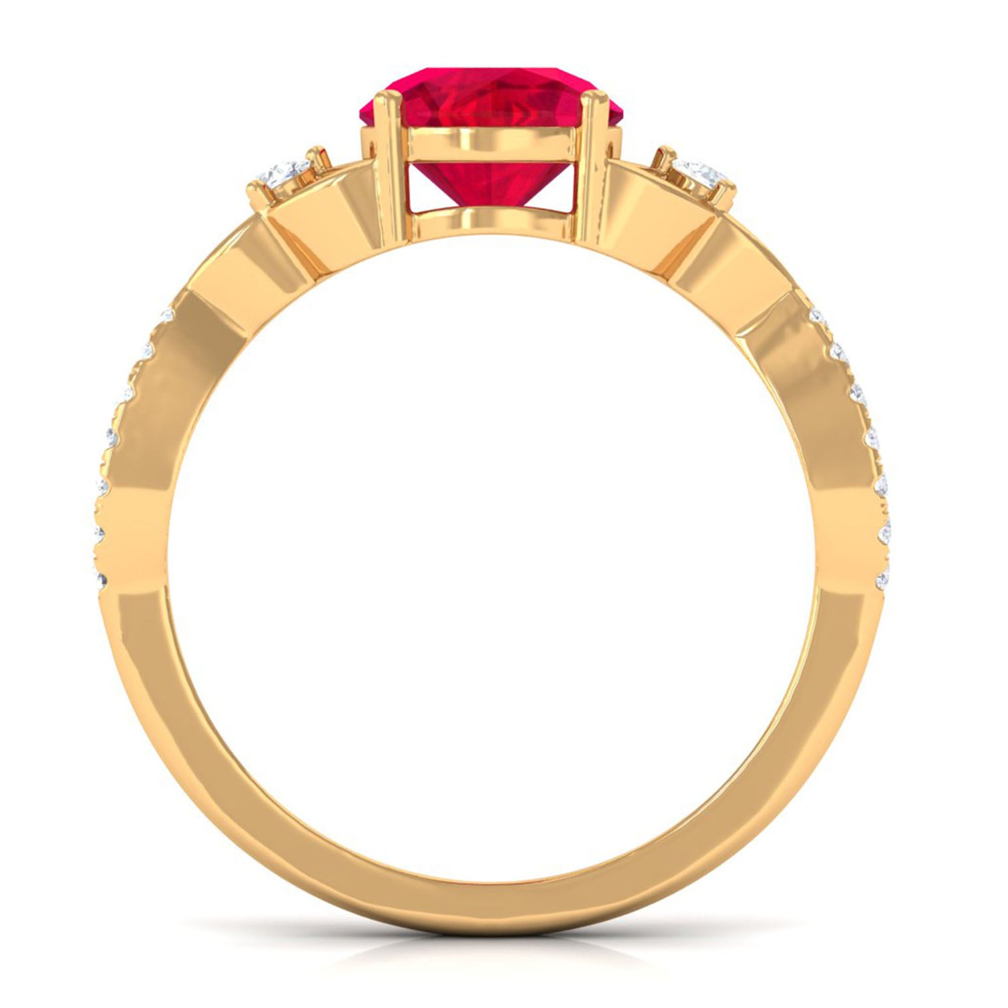 Vibrant Grown Labs-Round Lab Grown Ruby Solitaire Engagement Ring