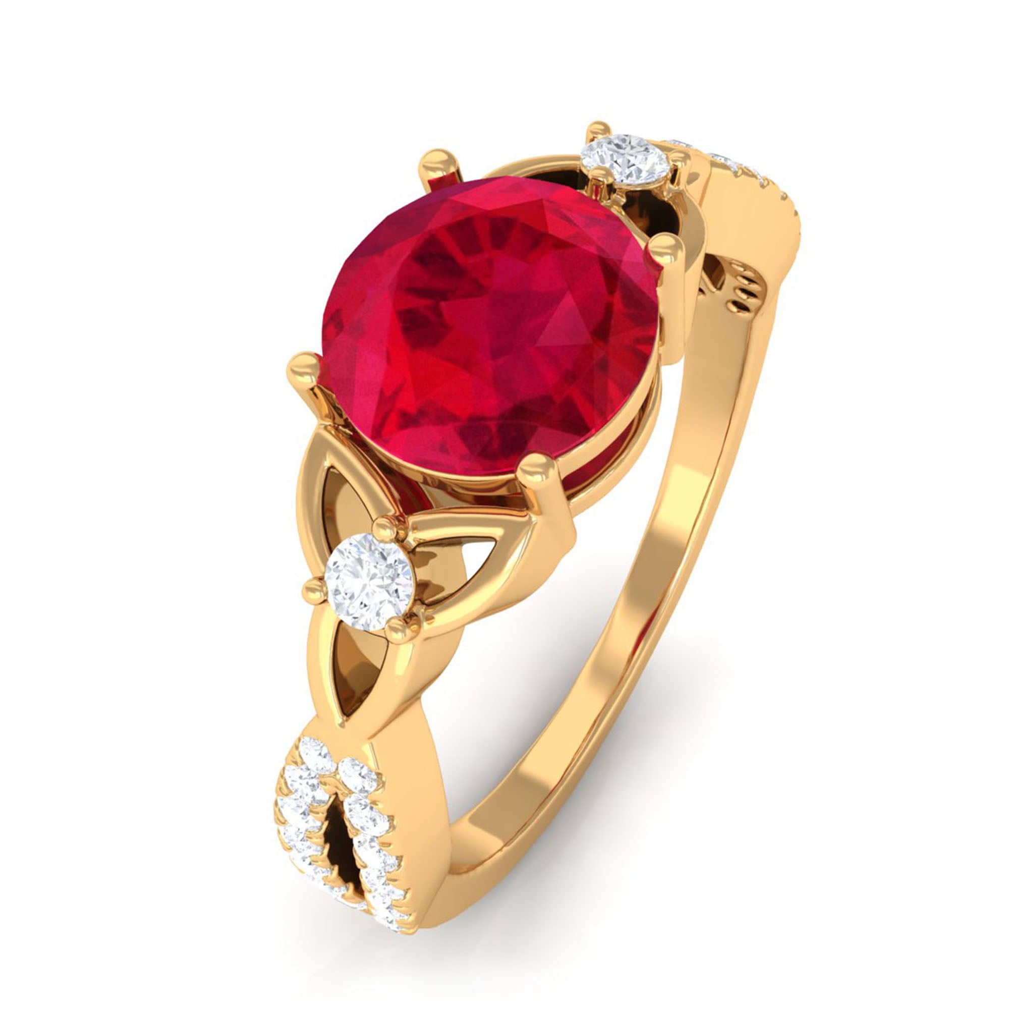 Vibrant Grown Labs-Round Lab Grown Ruby Solitaire Engagement Ring