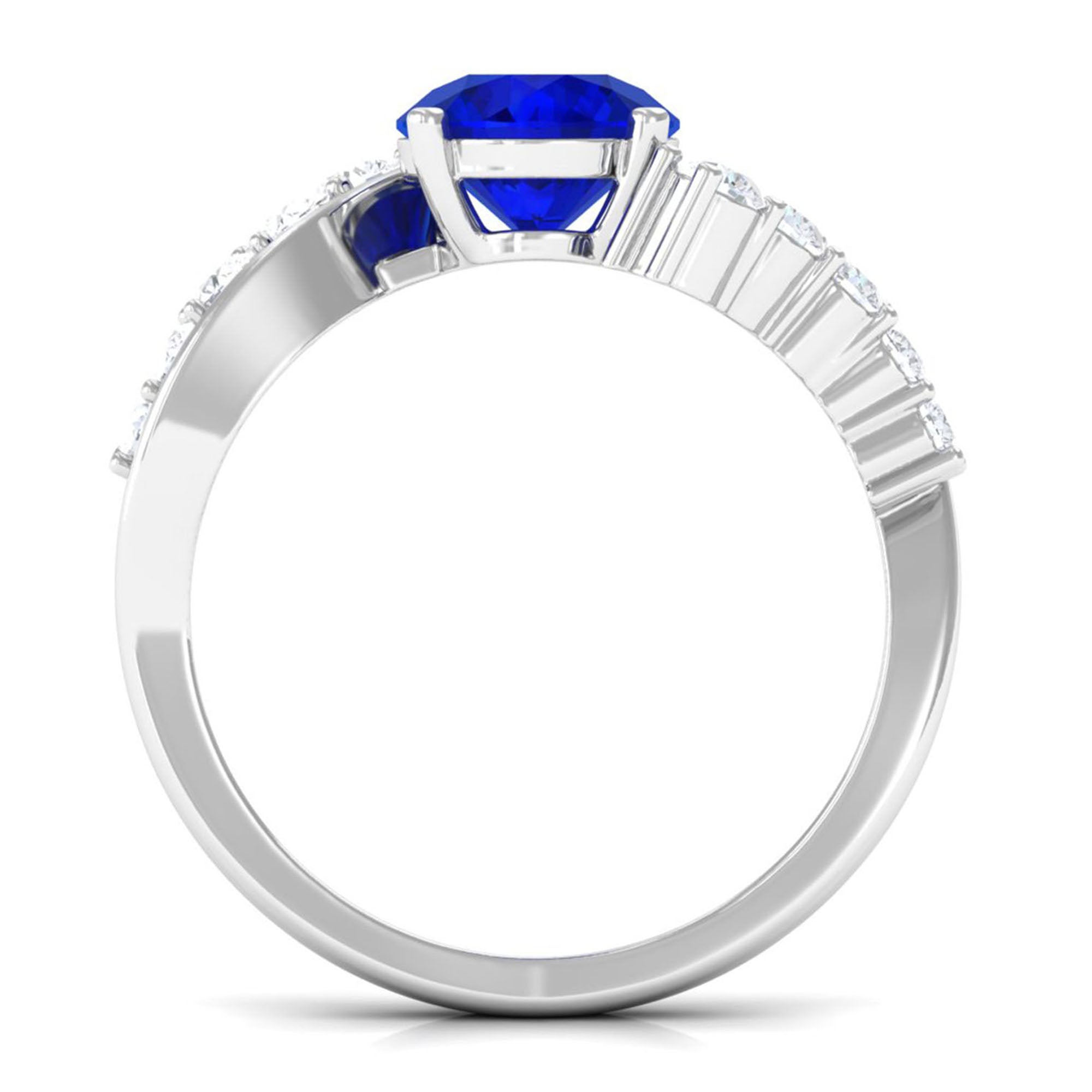 Designer Lab Grown Blue Sapphire Engagement Ring Lab Created Blue Sapphire - ( AAAA ) - Quality - Vibrant Grown Labs