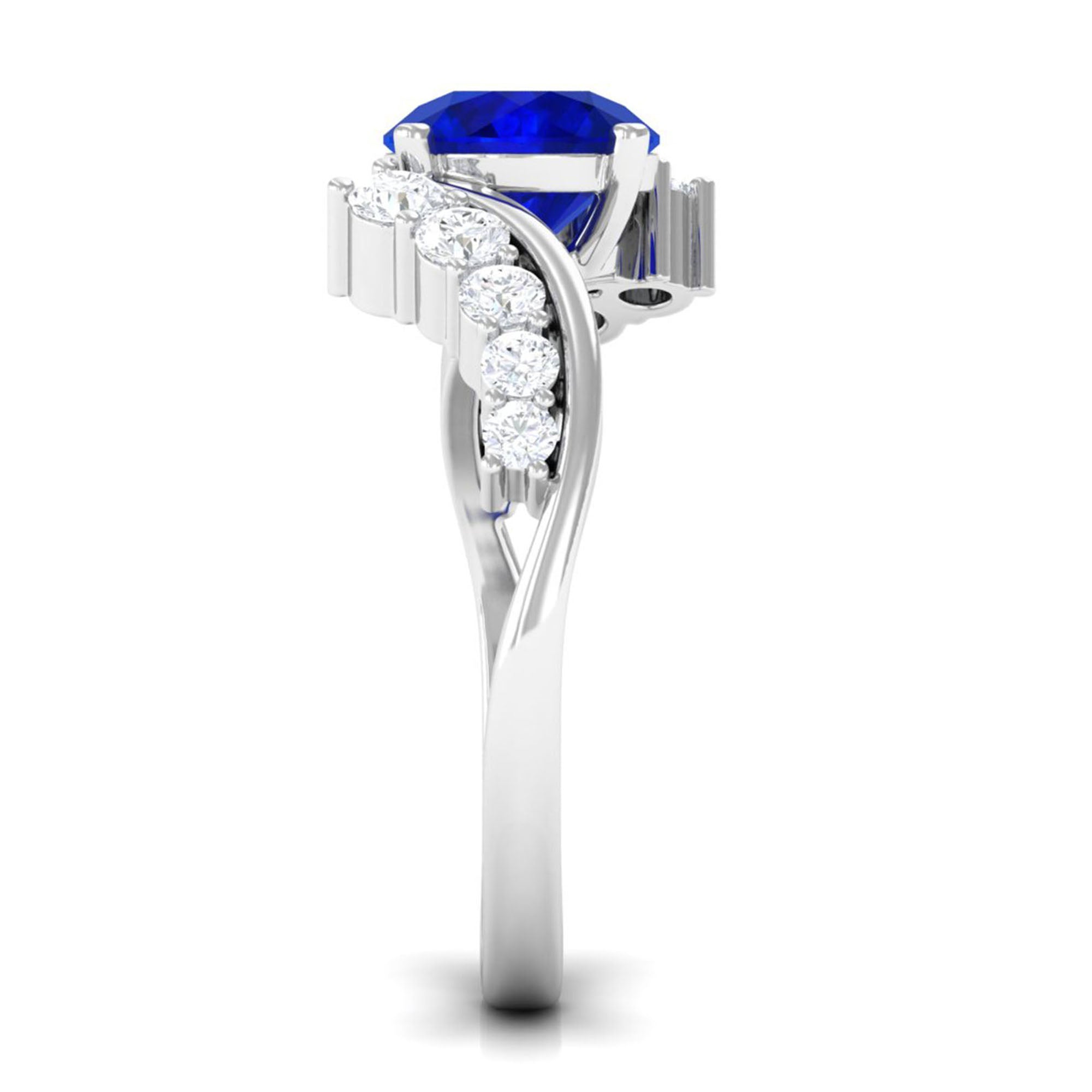 Designer Lab Grown Blue Sapphire Engagement Ring Lab Created Blue Sapphire - ( AAAA ) - Quality - Vibrant Grown Labs