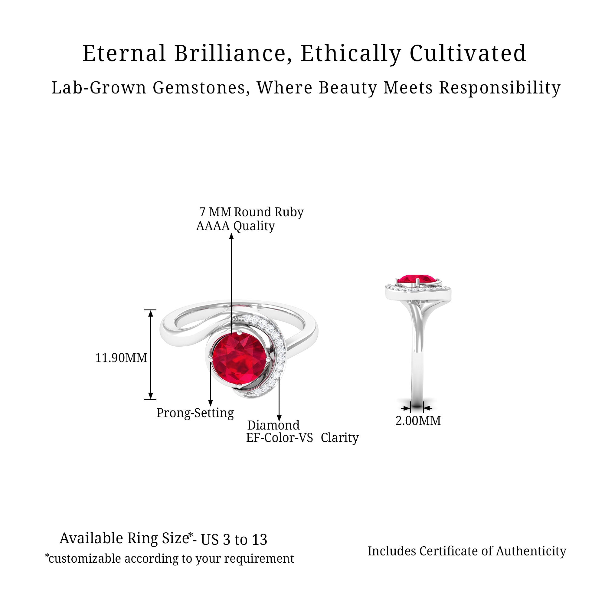 Vibrant Grown Labs-Classic Lab Grown Ruby Engagement Ring with Accent