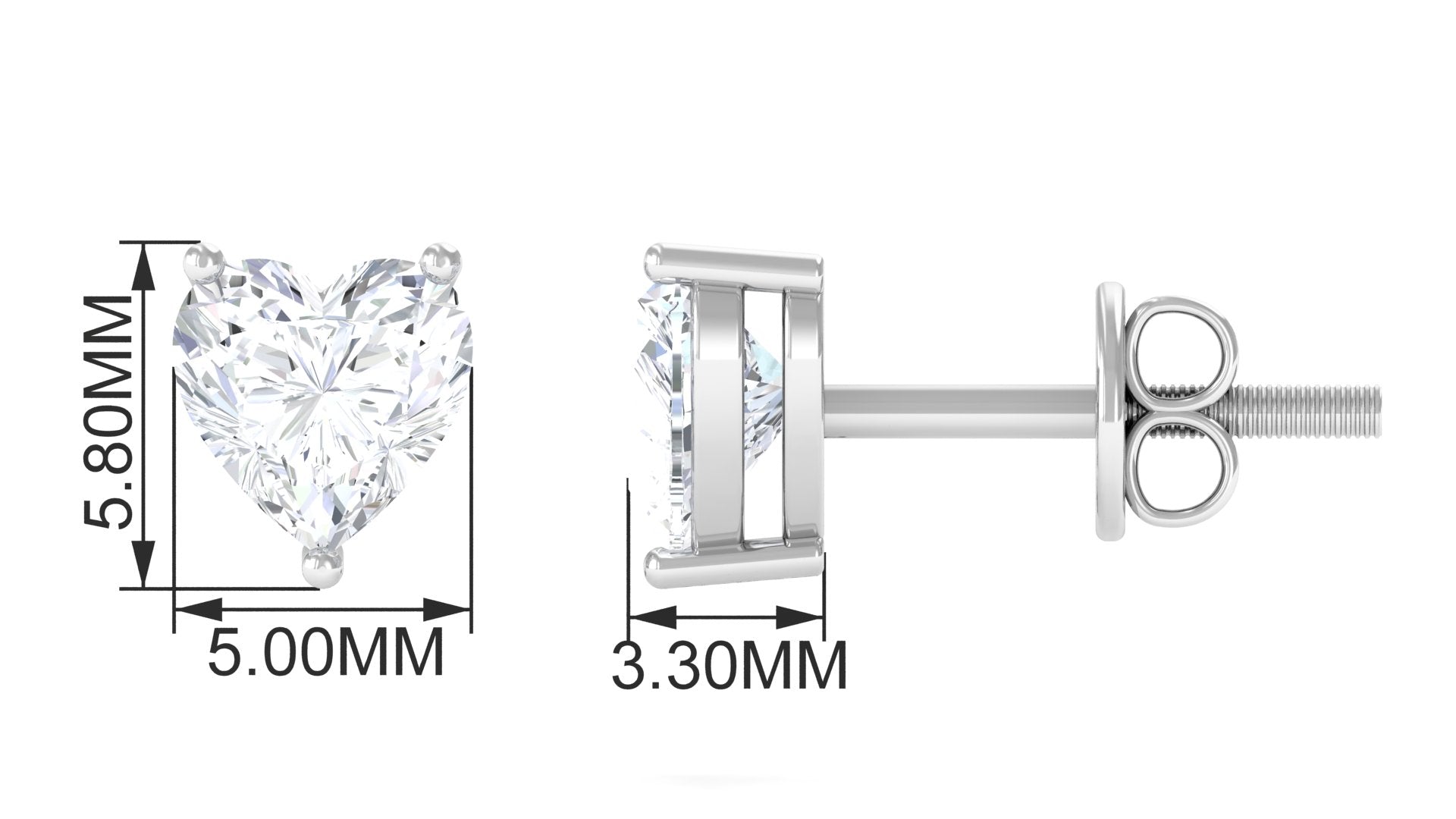 Heart Shape Lab Grown Diamond Solitaire Stud Earrings Lab Grown Diamond - ( EF-VS ) - Color and Clarity - Vibrant Grown Labs