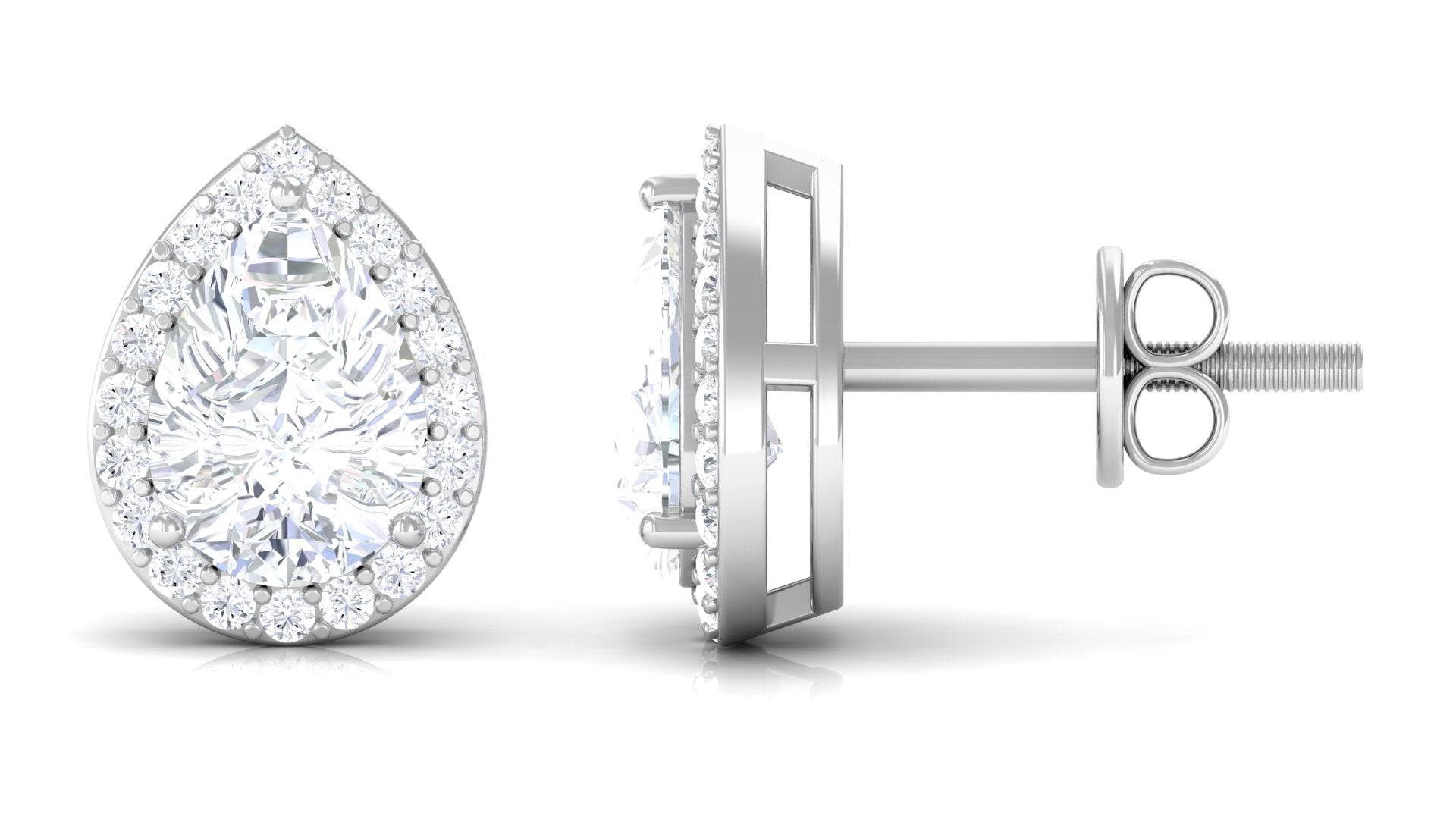 Pear Shape Halo Lab Grown Diamond Stud Earrings Lab Grown Diamond - ( EF-VS ) - Color and Clarity - Vibrant Grown Labs