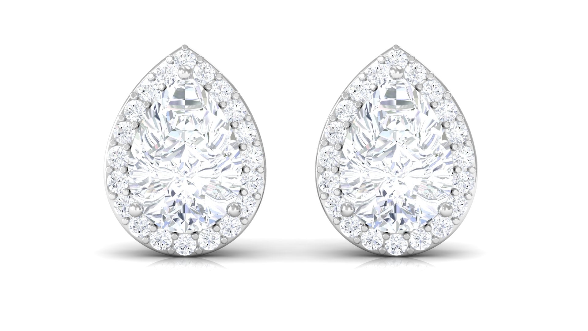 Pear Shape Halo Lab Grown Diamond Stud Earrings Lab Grown Diamond - ( EF-VS ) - Color and Clarity - Vibrant Grown Labs