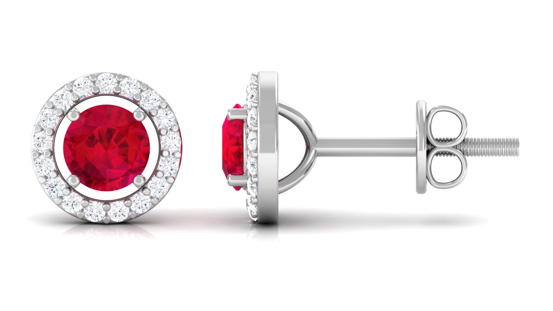 Minimal Lab Grown Ruby Halo Stud Earrings Lab Created Ruby - ( AAAA ) - Quality - Vibrant Grown Labs