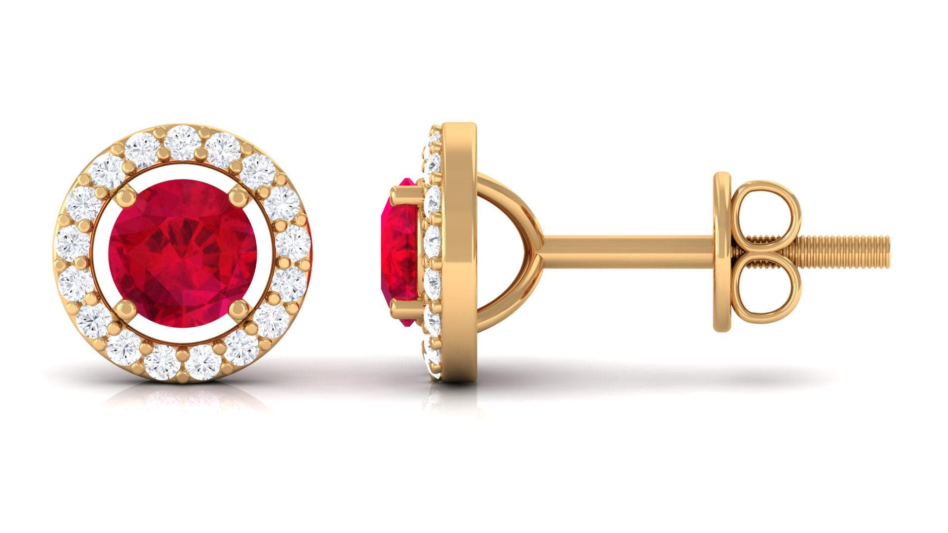 Minimal Lab Grown Ruby Halo Stud Earrings Lab Created Ruby - ( AAAA ) - Quality - Vibrant Grown Labs