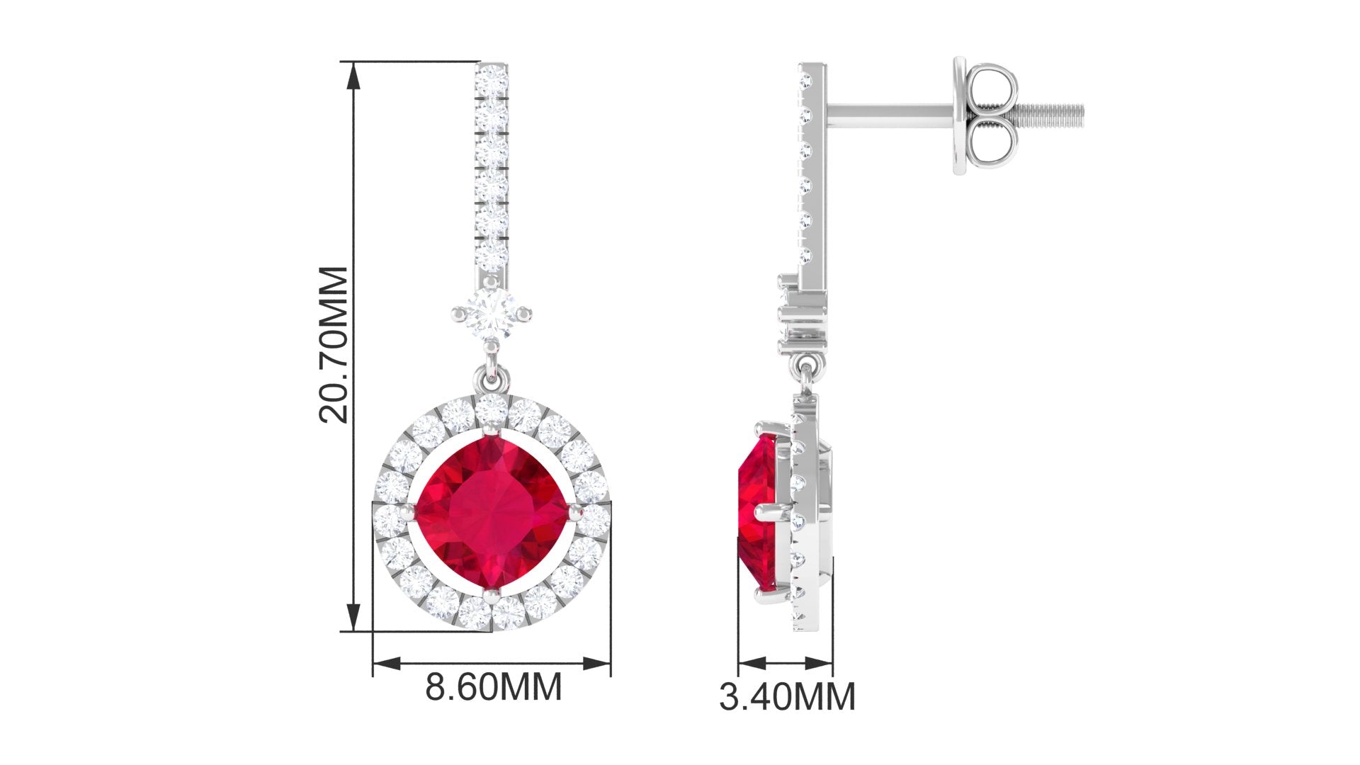 Designer Lab Grown Ruby Drop Earrings with Accent Lab Created Ruby - ( AAAA ) - Quality - Vibrant Grown Labs